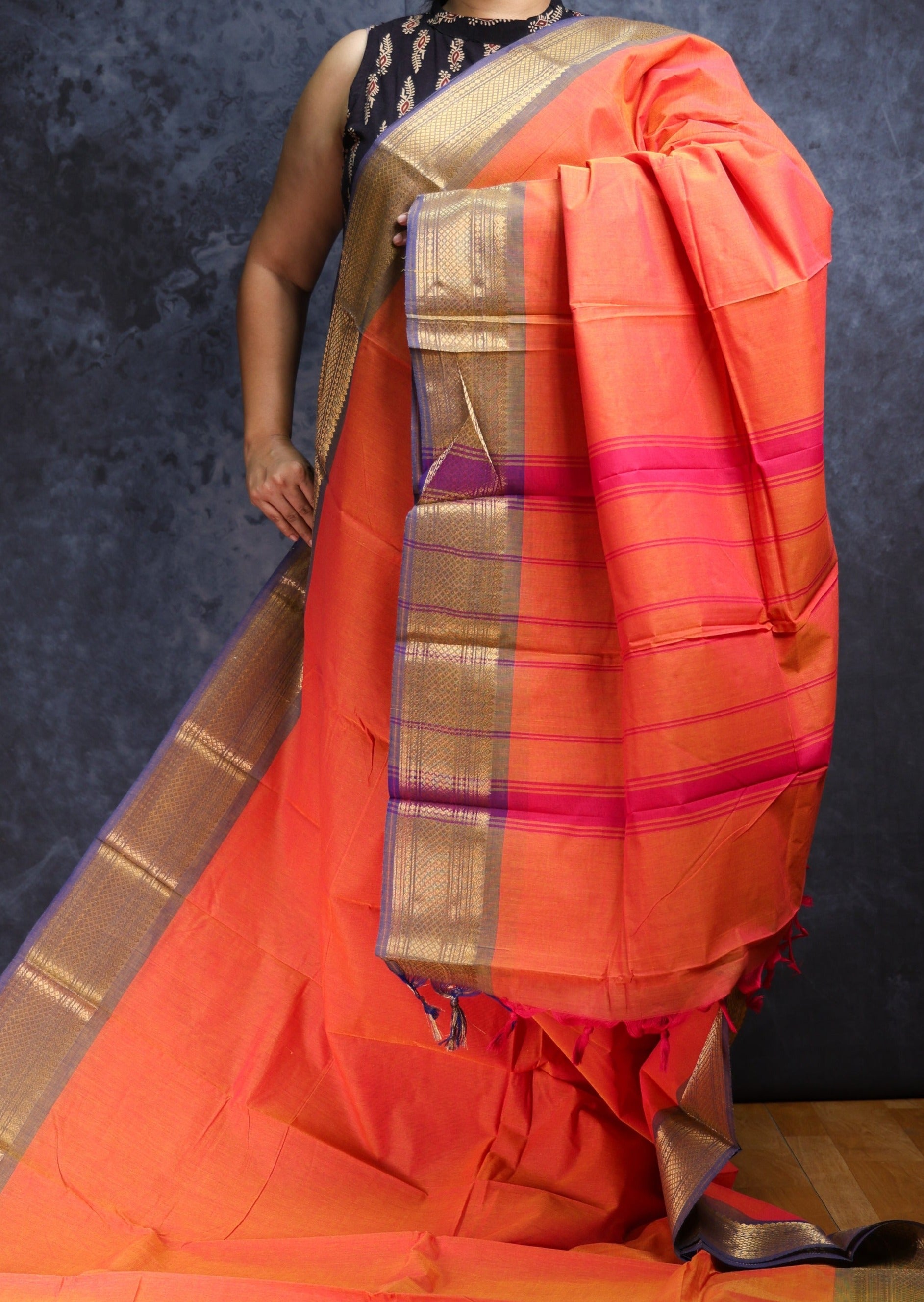 Orange chettinadu cotton saree