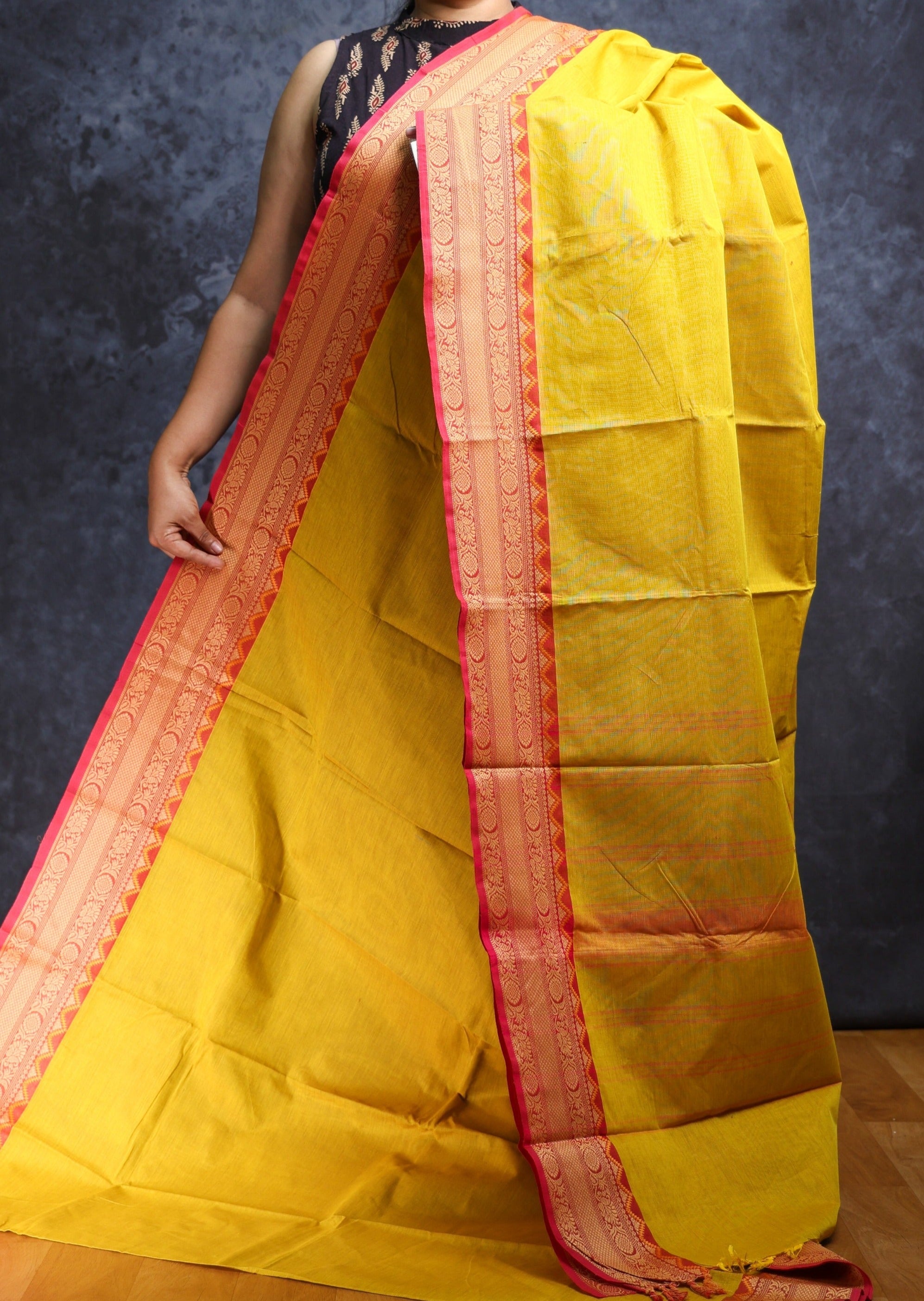 Lime Yellow Chettinadu Cotton Saree