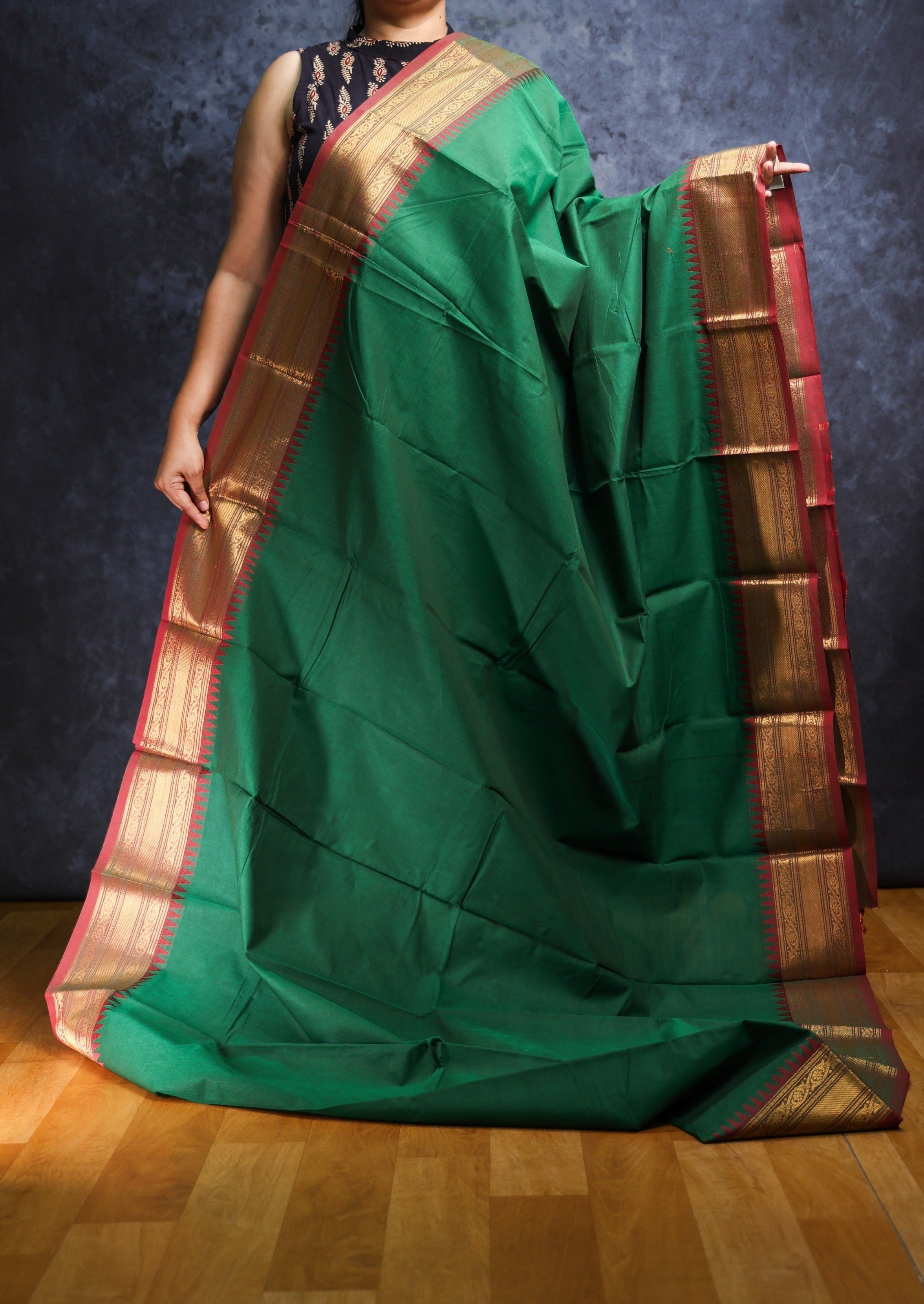 Green and Maroon Chettinadu Cotton Saree