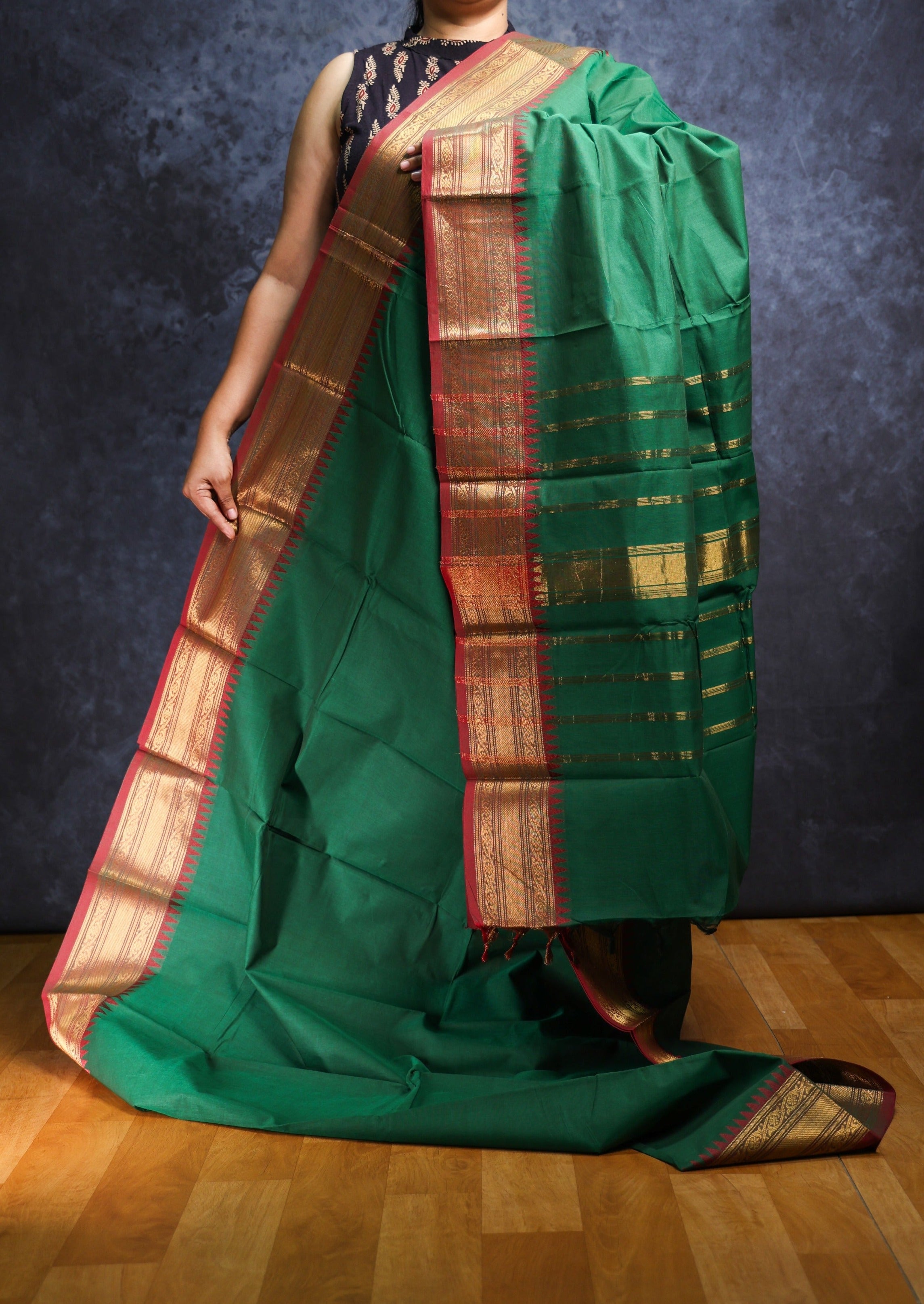 Green and Maroon Chettinadu Cotton Saree