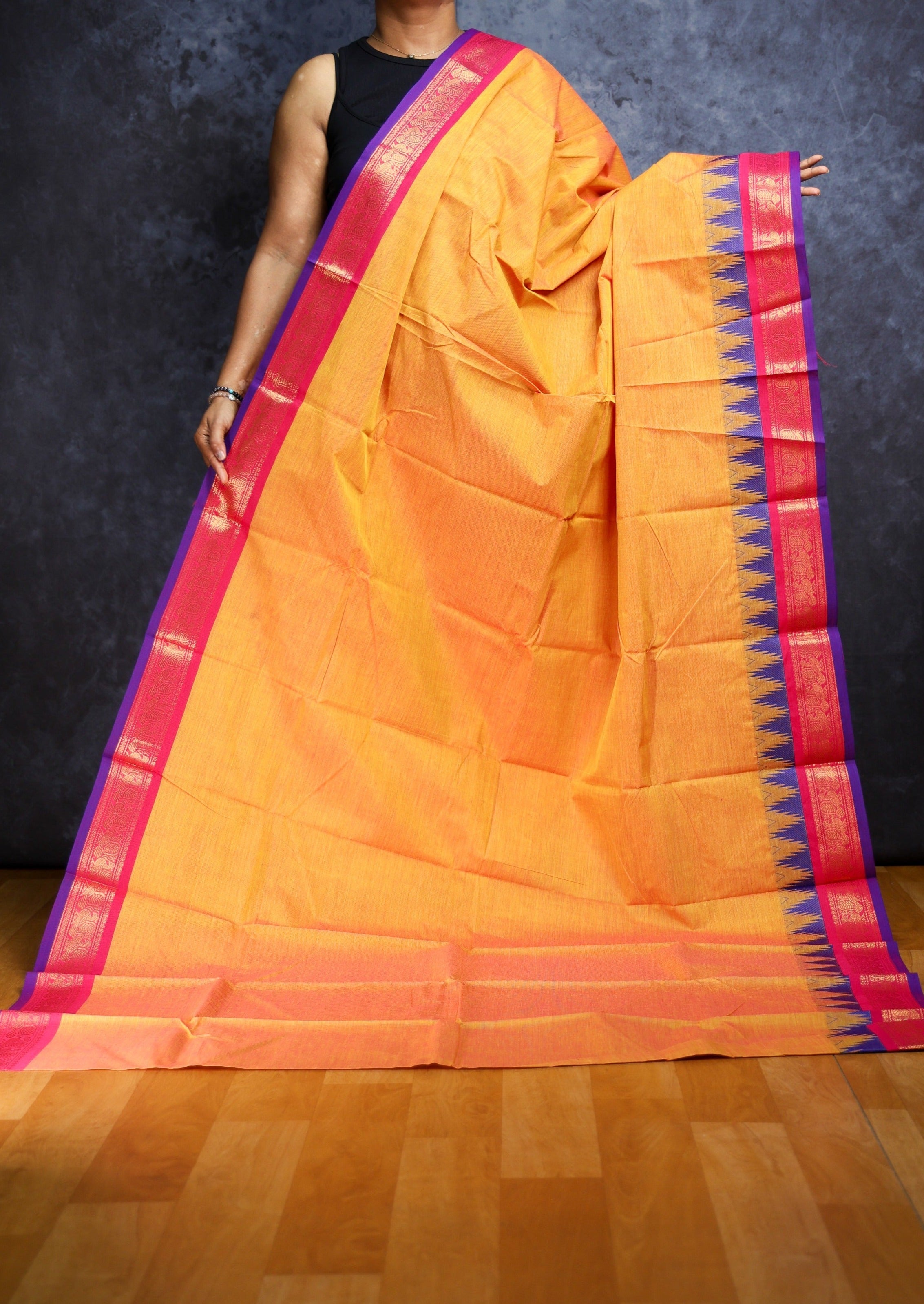 Orange and Pink Thazhamboo Chettinadu Cotton Saree