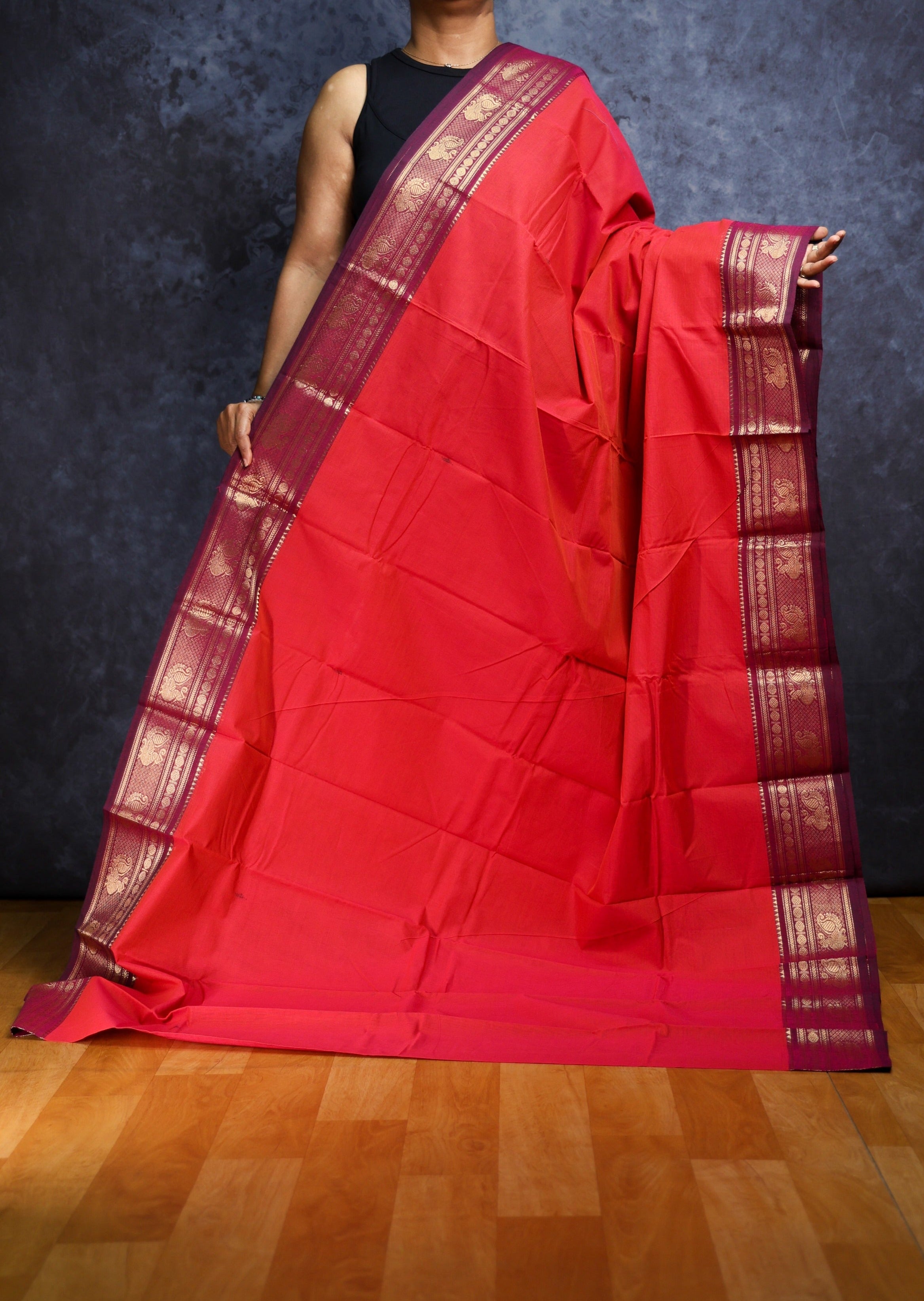 Red and Maroon Chettinadu cotton saree