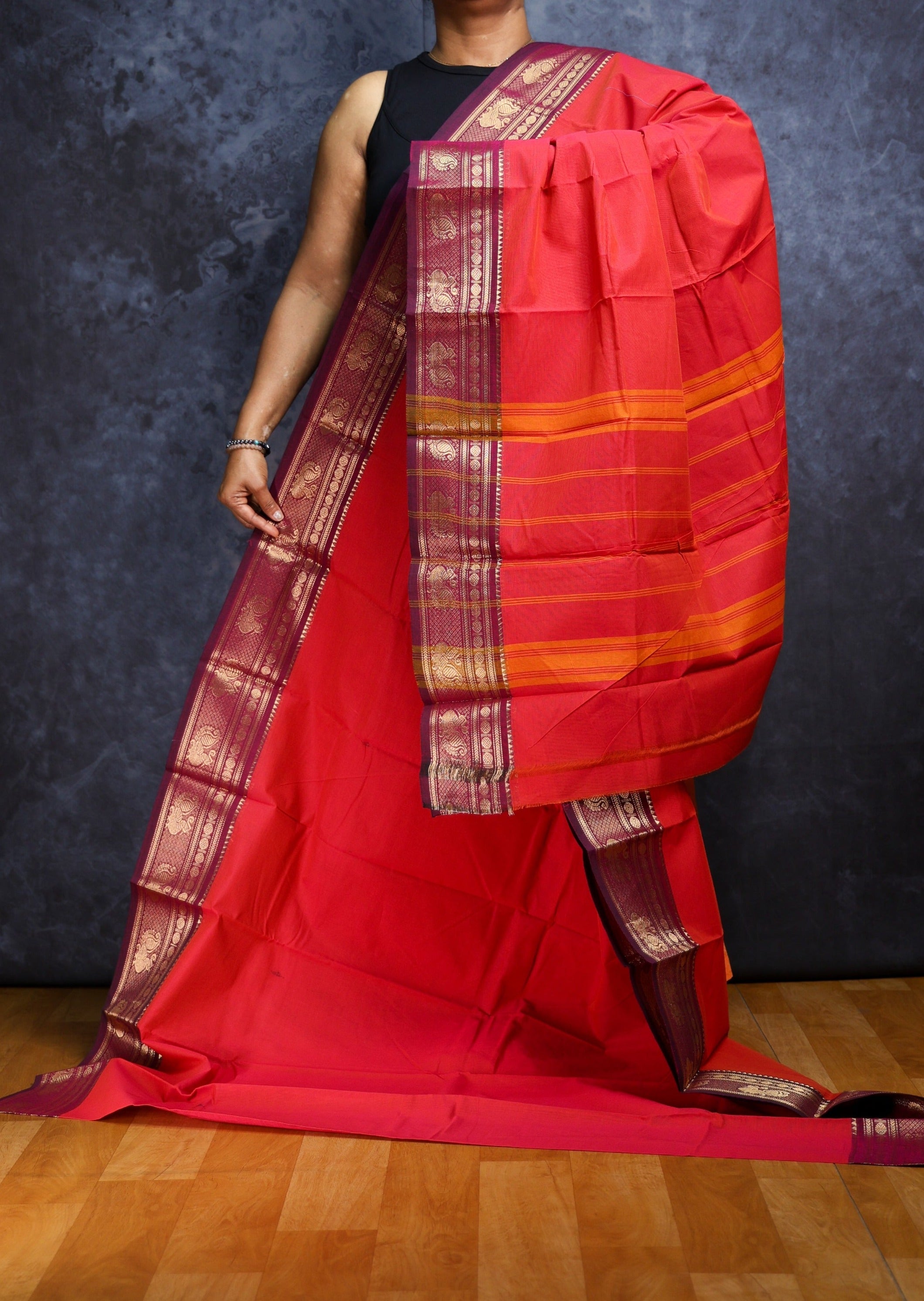 Red and Maroon Chettinadu cotton saree