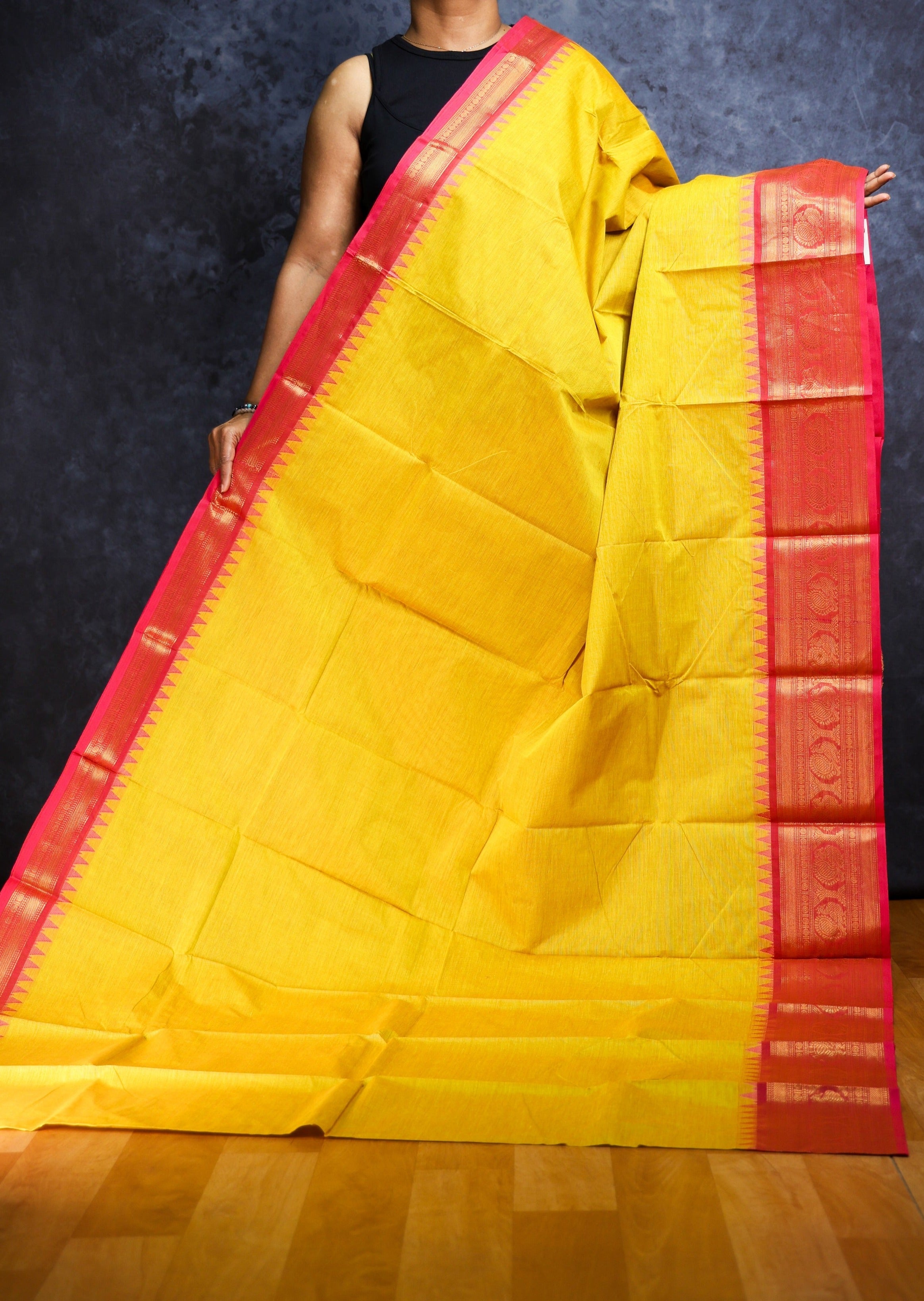 Yellow  Big Border  Chettinadu Cotton Saree