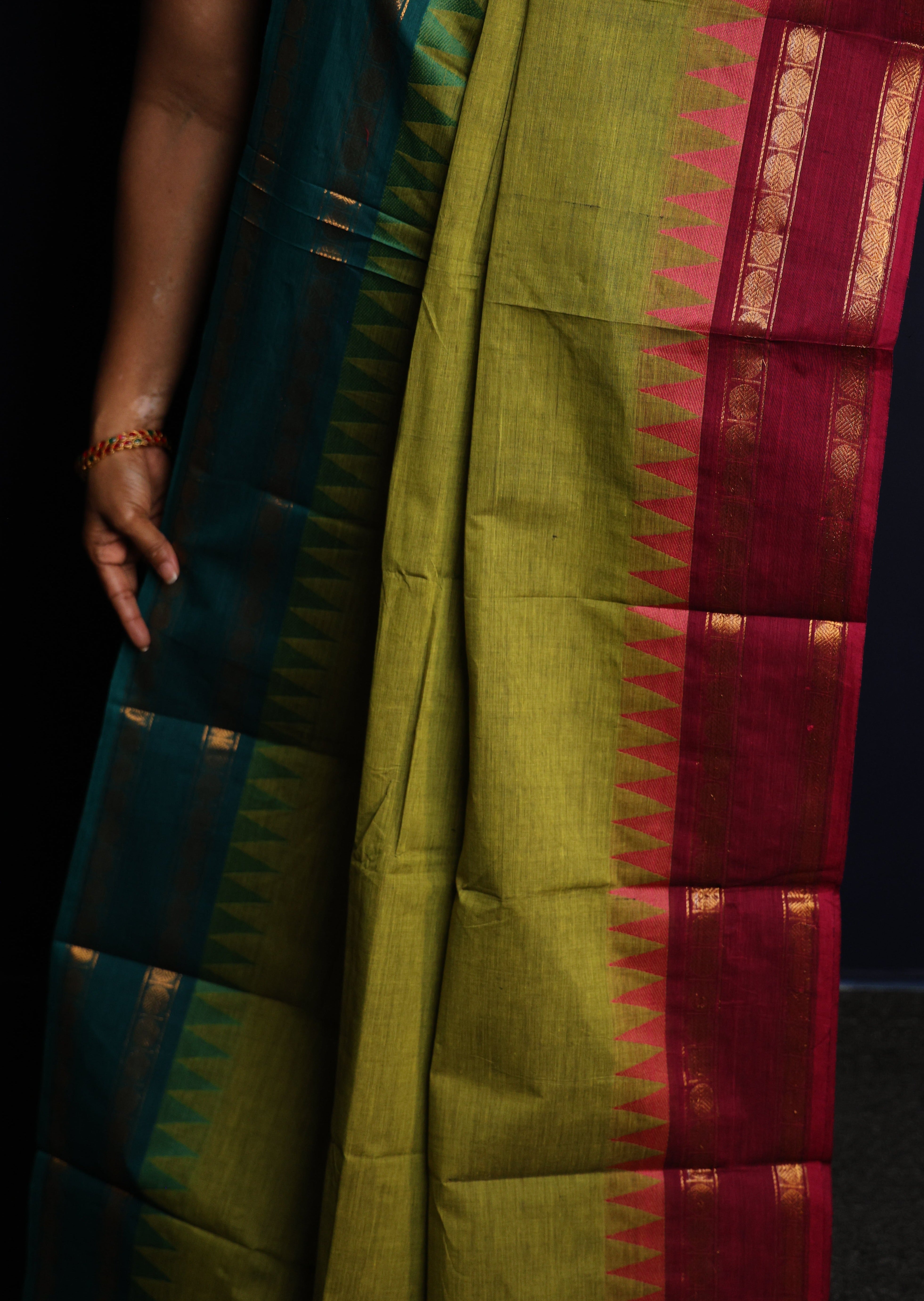 Green Retta Petta Ganga Jamuna Chettinadu Cotton Saree