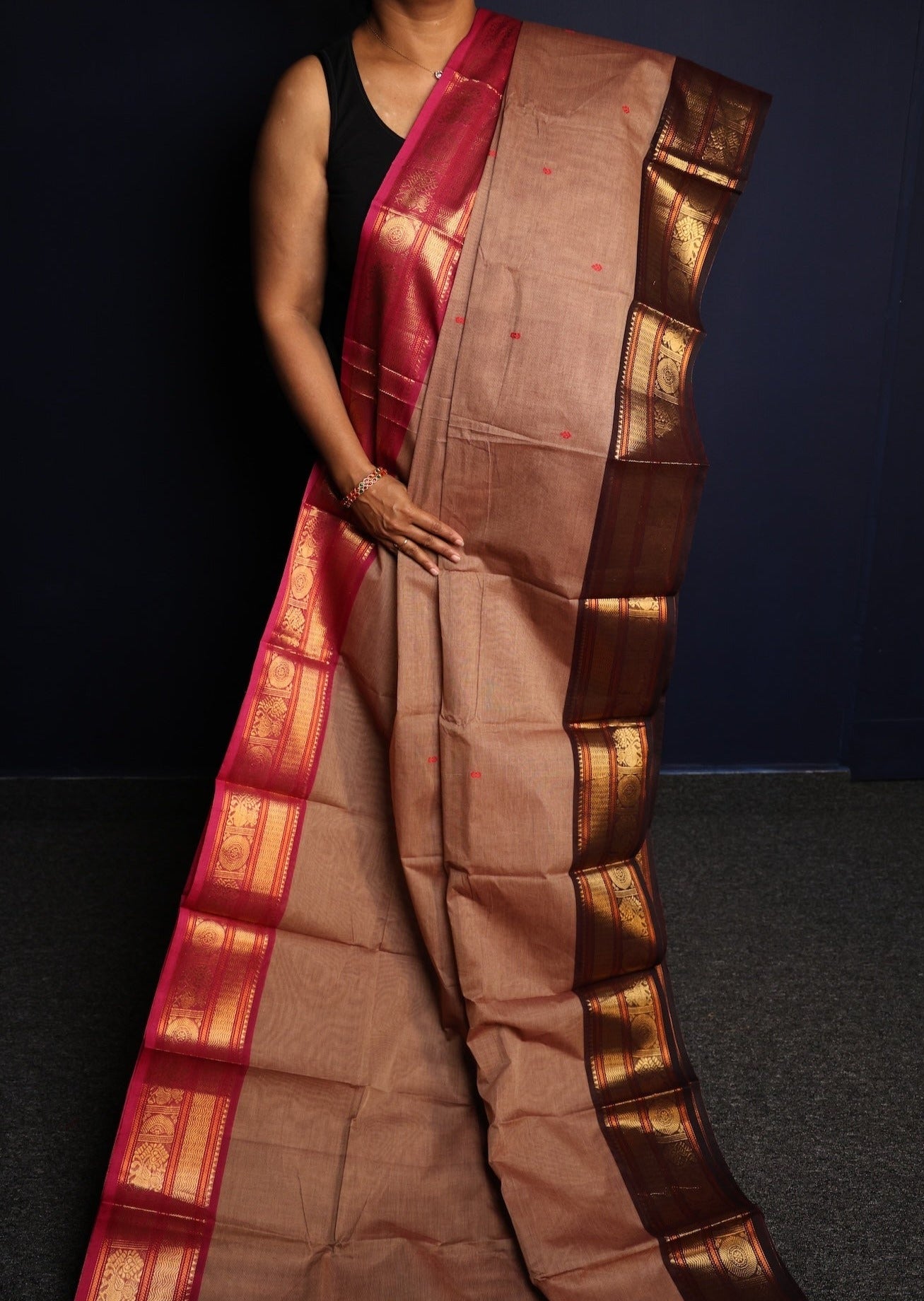 Light Mavue Ganga Jamuna Chettinadu Cotton Saree