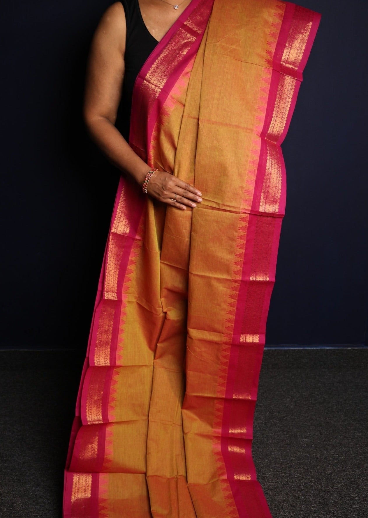 Mustard Thazhampoo Chettinadu Cotton Saree