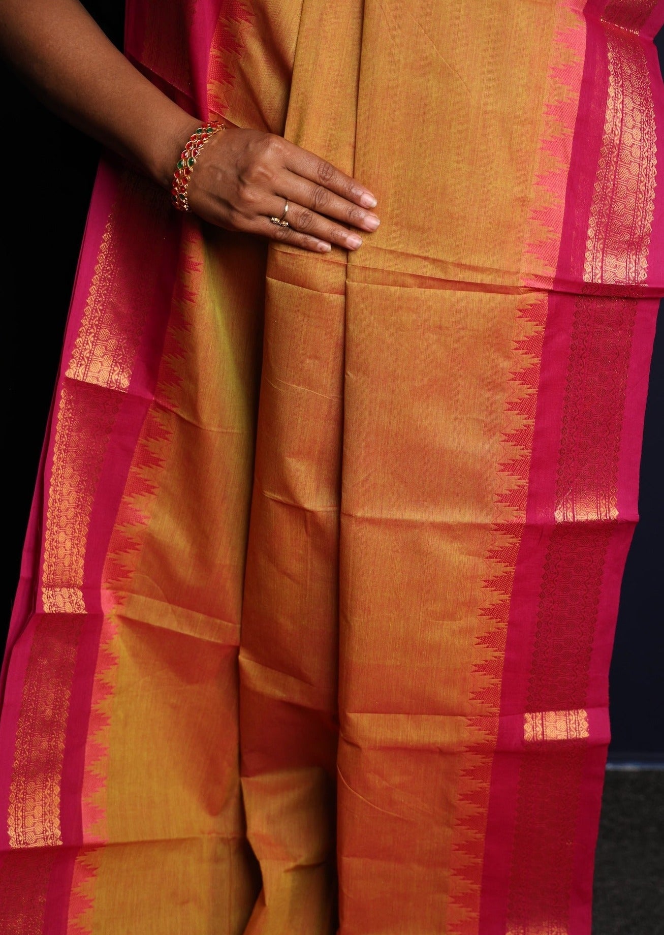 Mustard Thazhampoo Chettinadu Cotton Saree