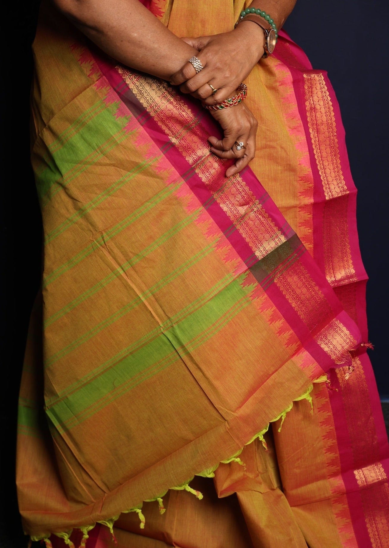 Mustard Thazhampoo Chettinadu Cotton Saree