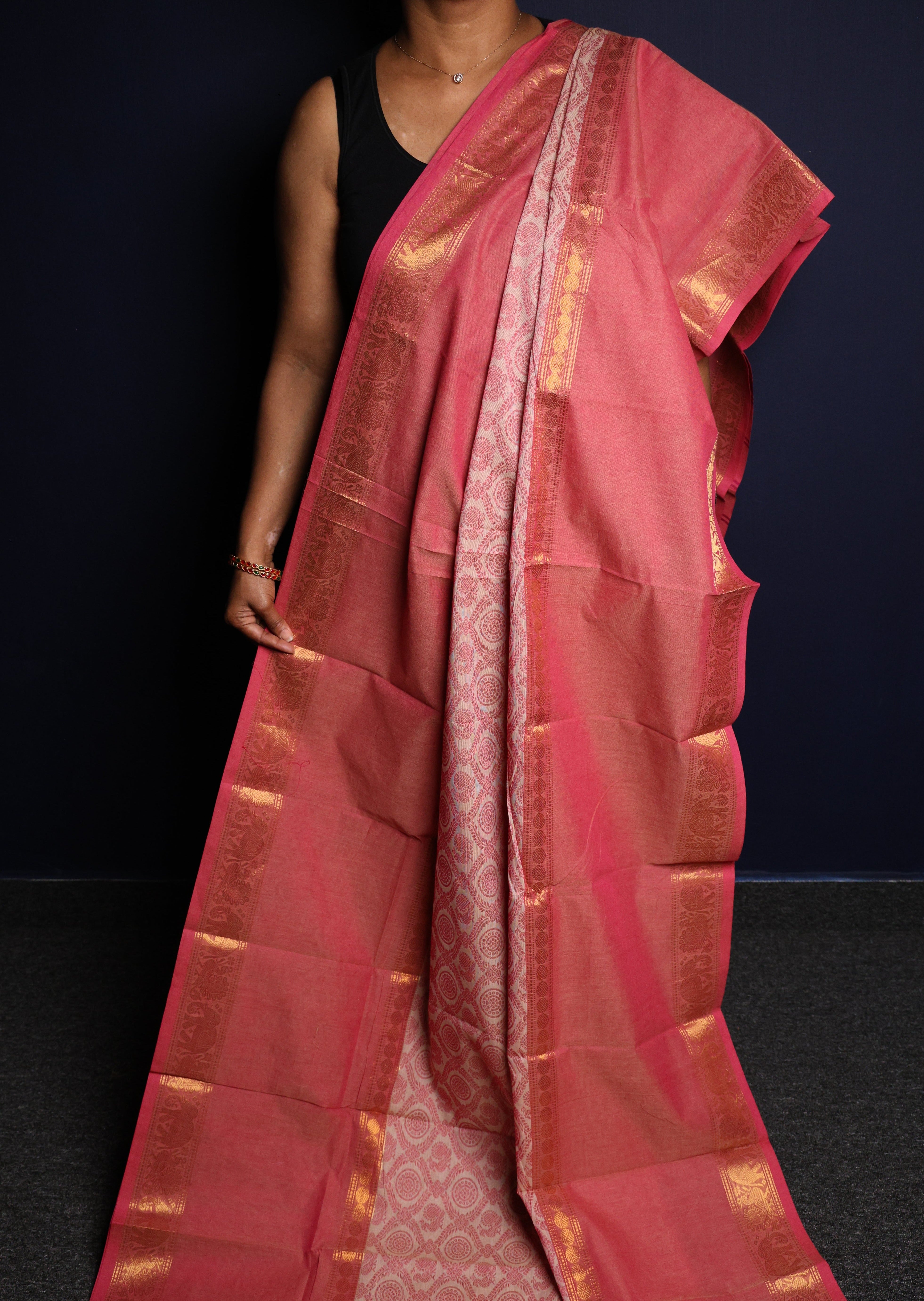 Pastel Pink Vanasingaram Chettinadu Cotton Saree