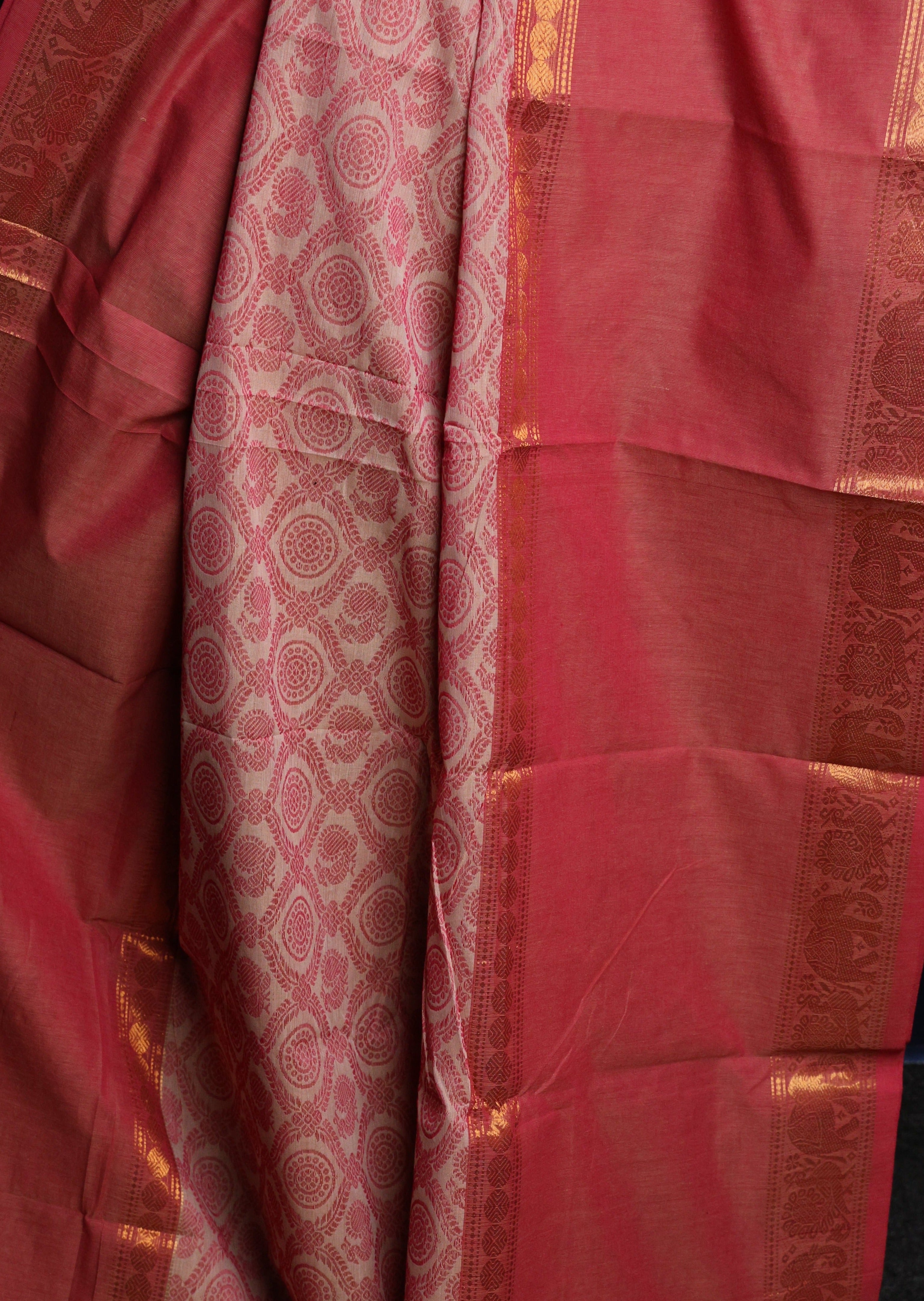 Pastel Pink Vanasingaram Chettinadu Cotton Saree