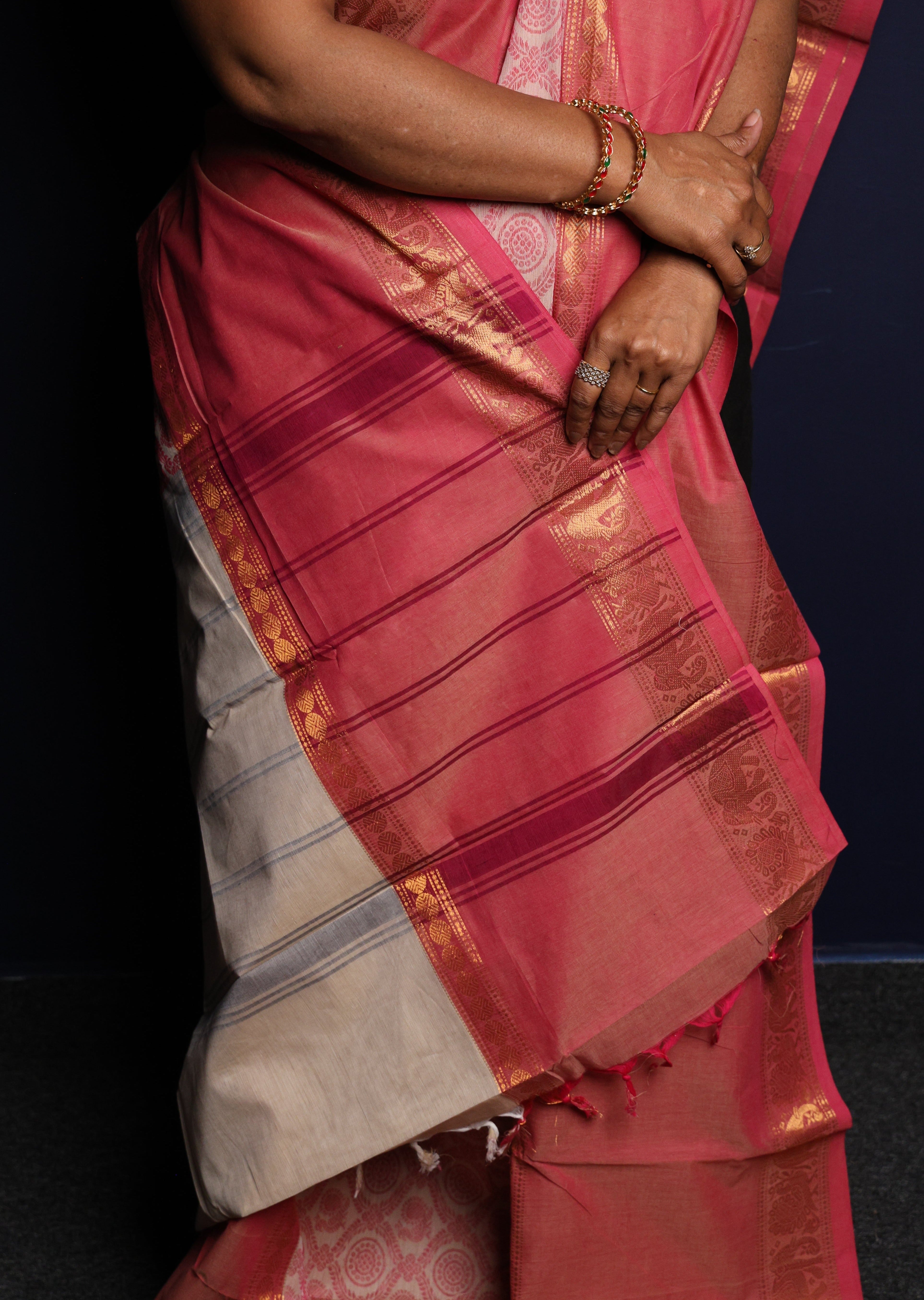 Pastel Pink Vanasingaram Chettinadu Cotton Saree