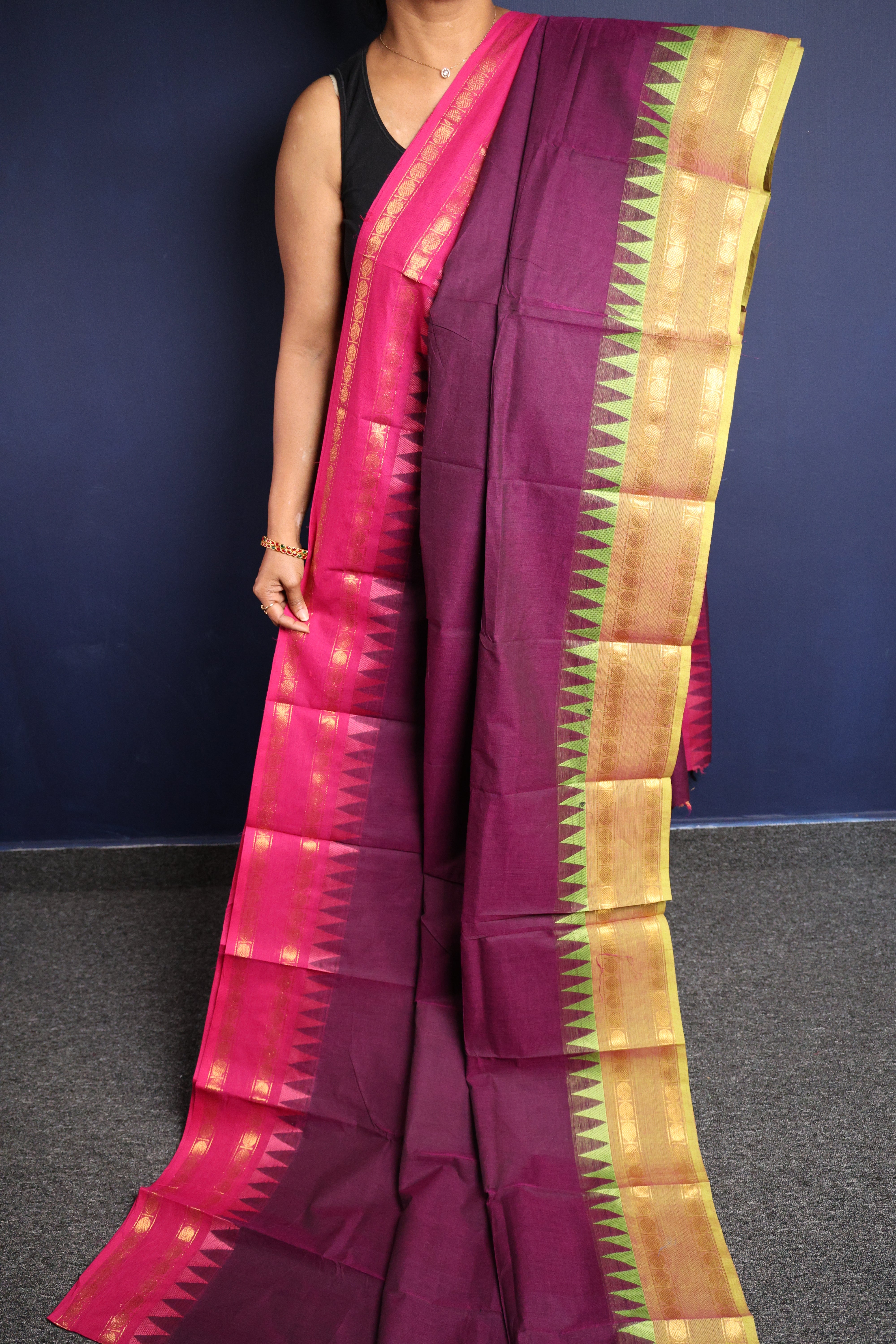 Dark Violet Ganga Jamuna Chettinadu Cotton Saree