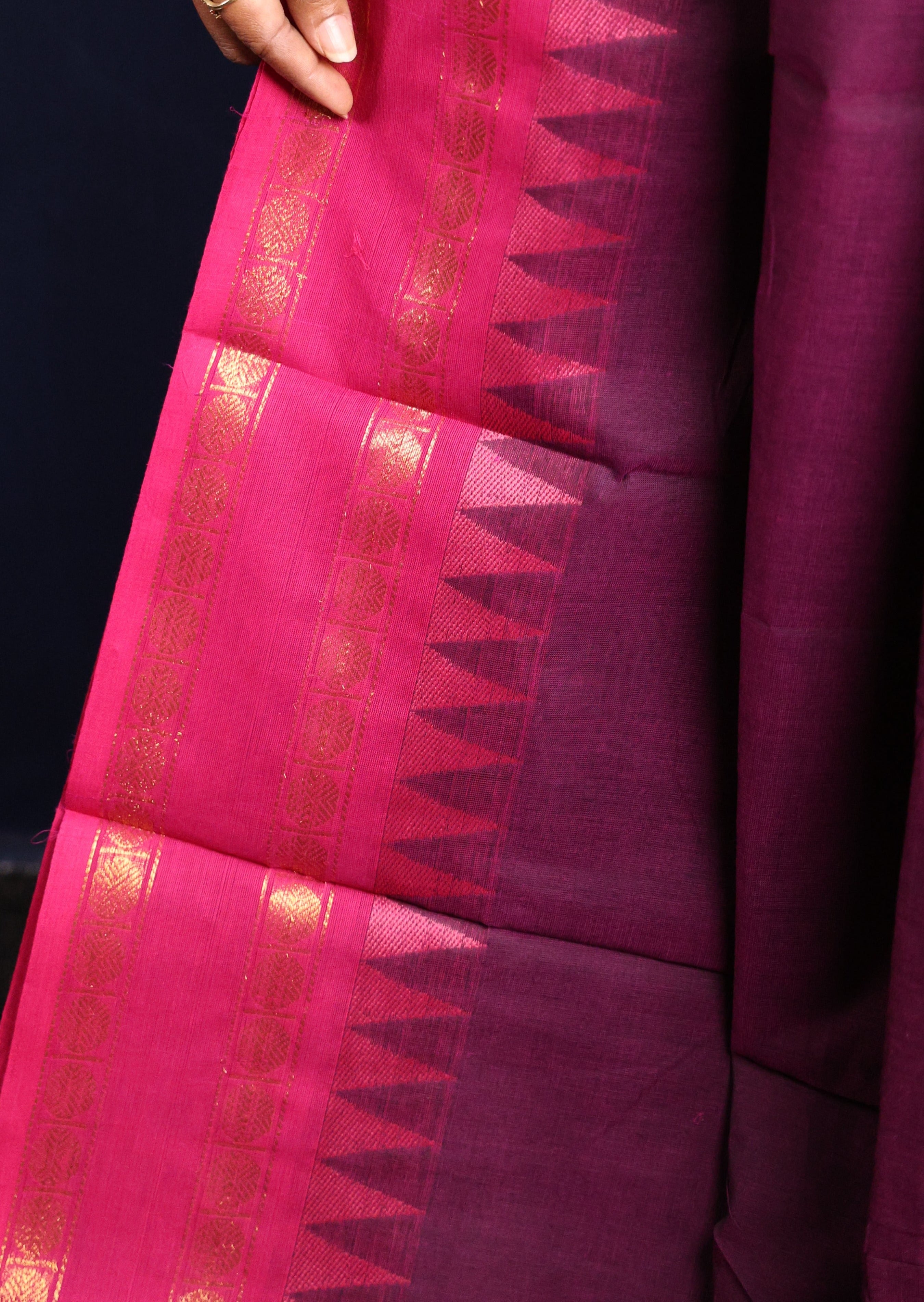 Dark Violet Ganga Jamuna Chettinadu Cotton Saree