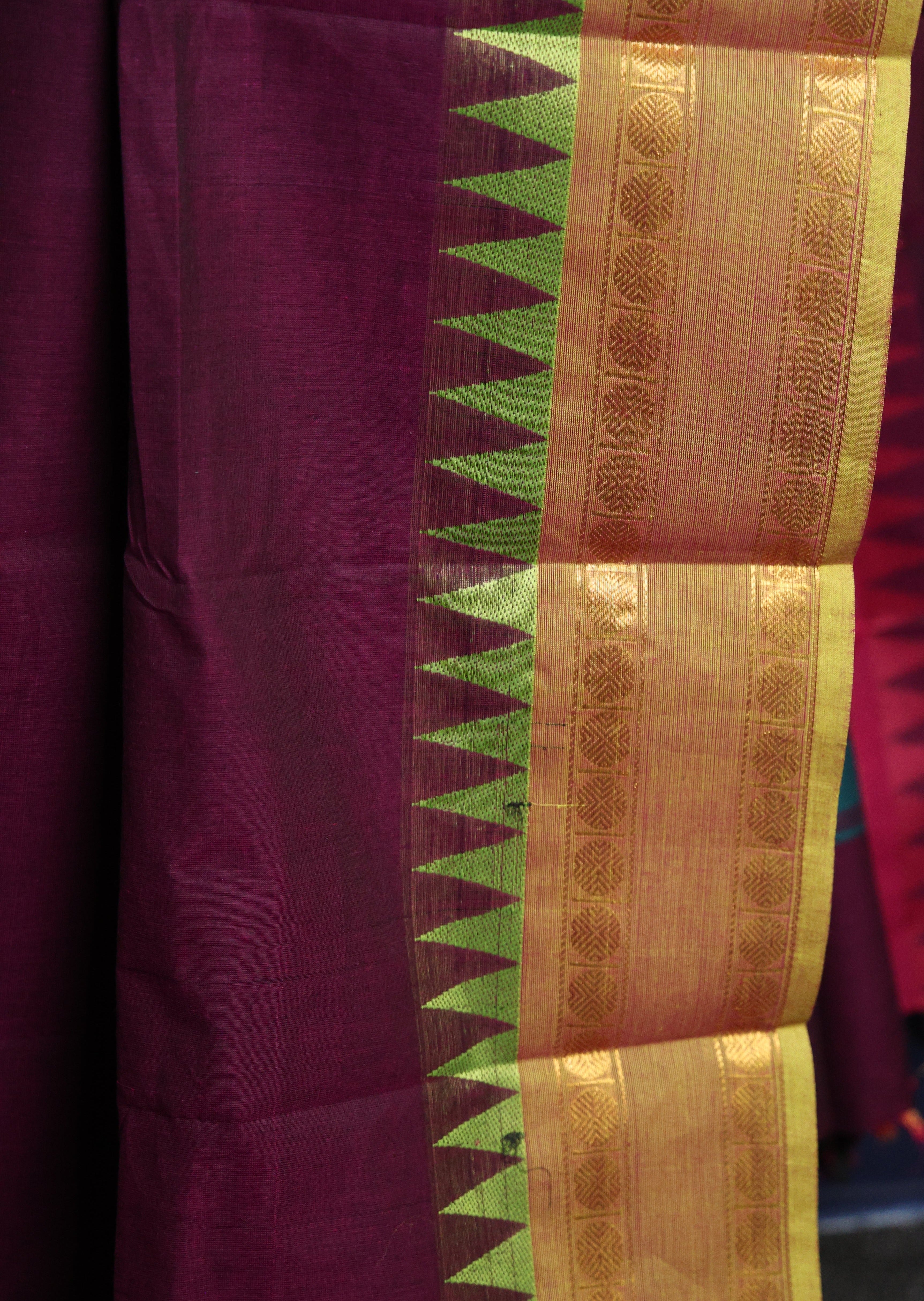 Dark Violet Ganga Jamuna Chettinadu Cotton Saree