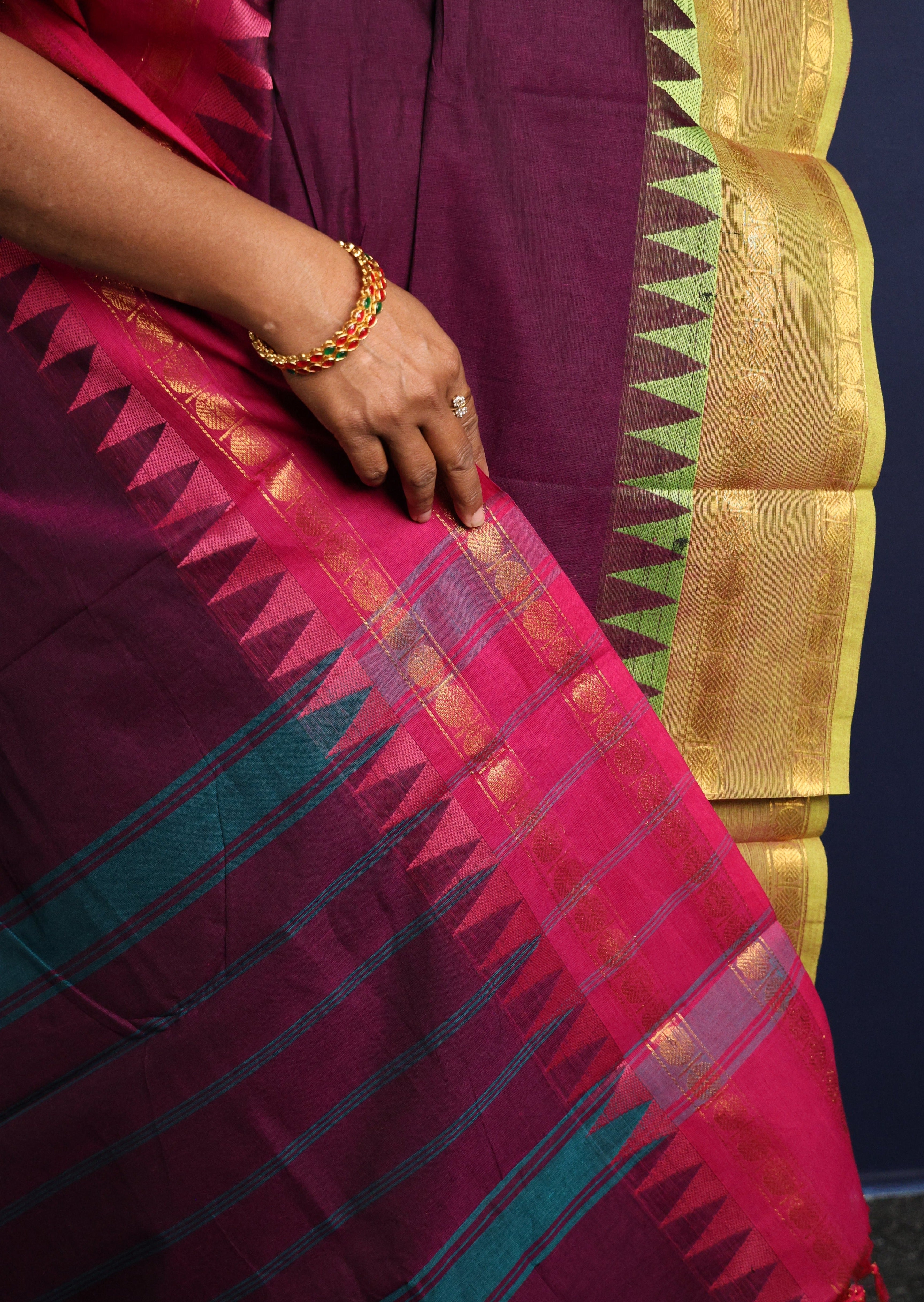 Dark Violet Ganga Jamuna Chettinadu Cotton Saree