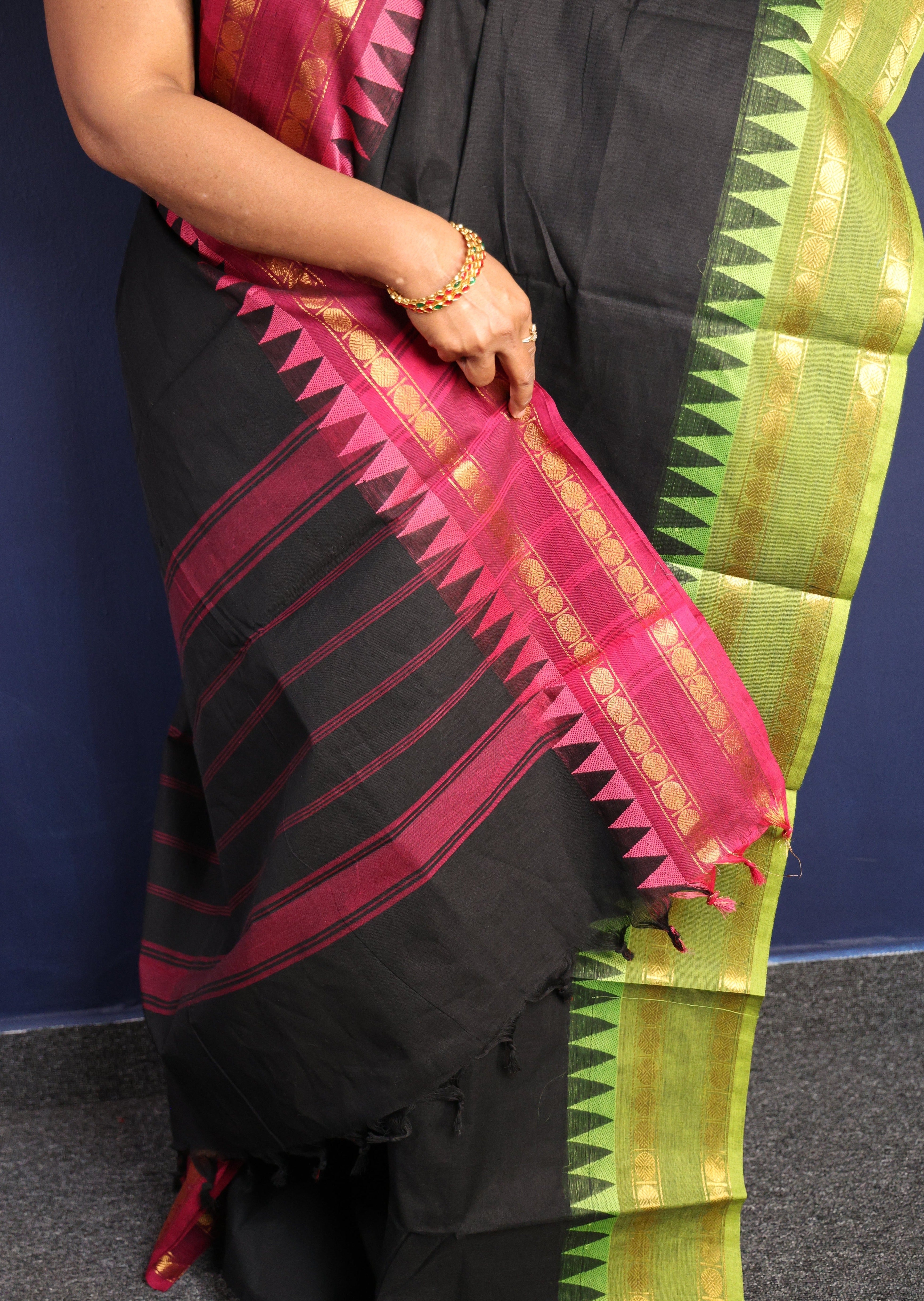 Black Ganga Jamuna Chettinadu Cotton Saree