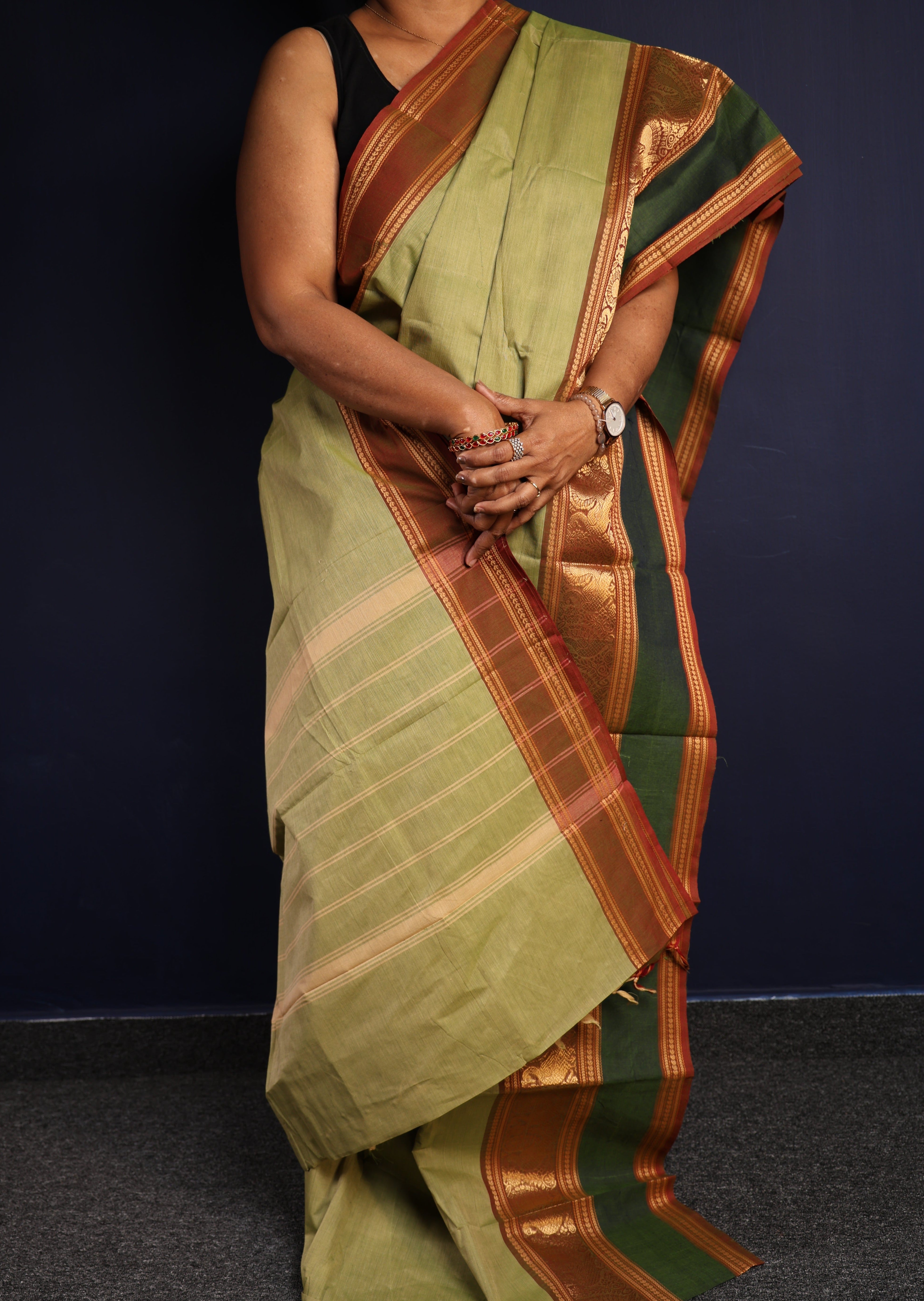 Green Retta Petta Chettinadu Cotton Saree