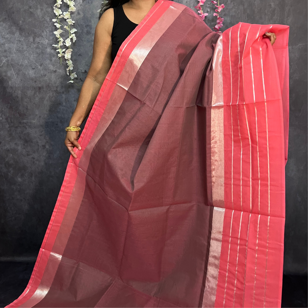 Dark Peach Venkatagiri Cotton Saree