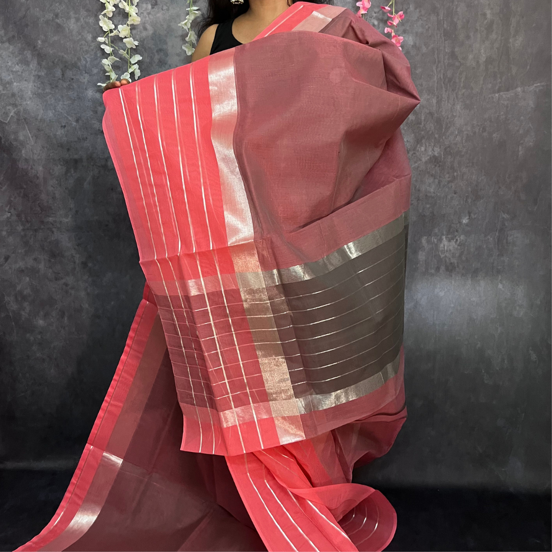 Dark Peach Venkatagiri Cotton Saree