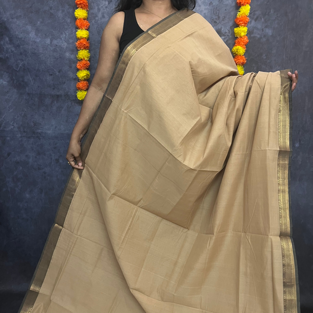 Light Beige Mangalagiri Handloom Cotton Saree