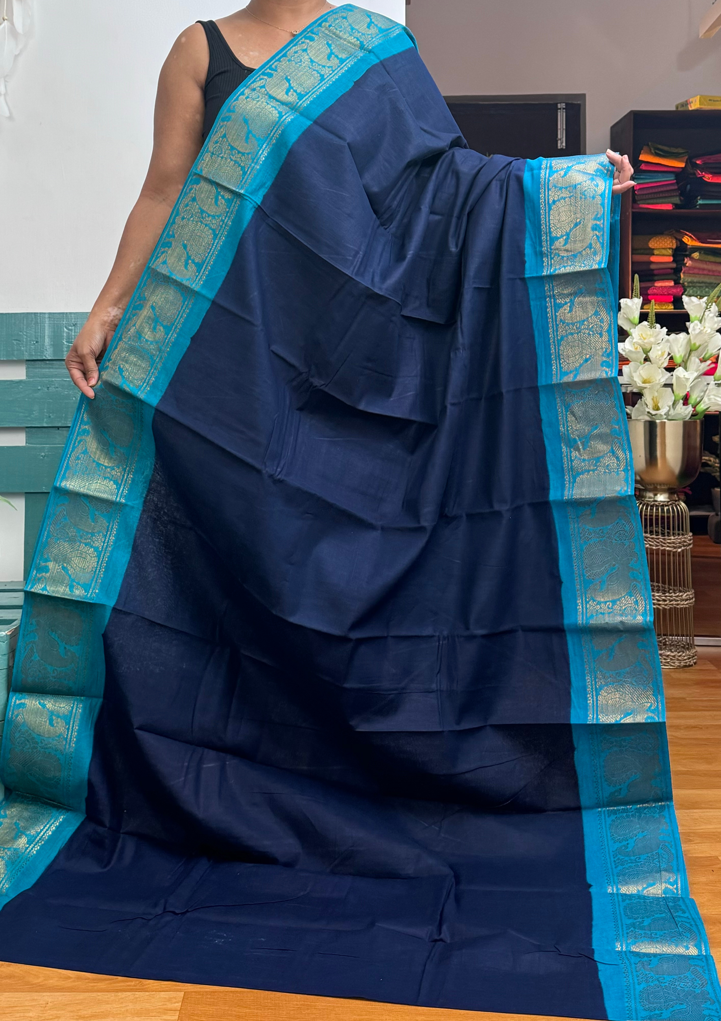 Blue and Sky Blue Sungudi Cotton Saree