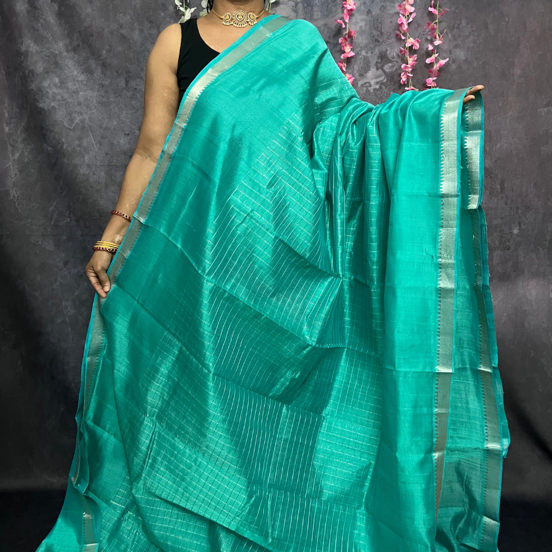 Sea Green Small Border Mangalagiri Silk Cotton Saree