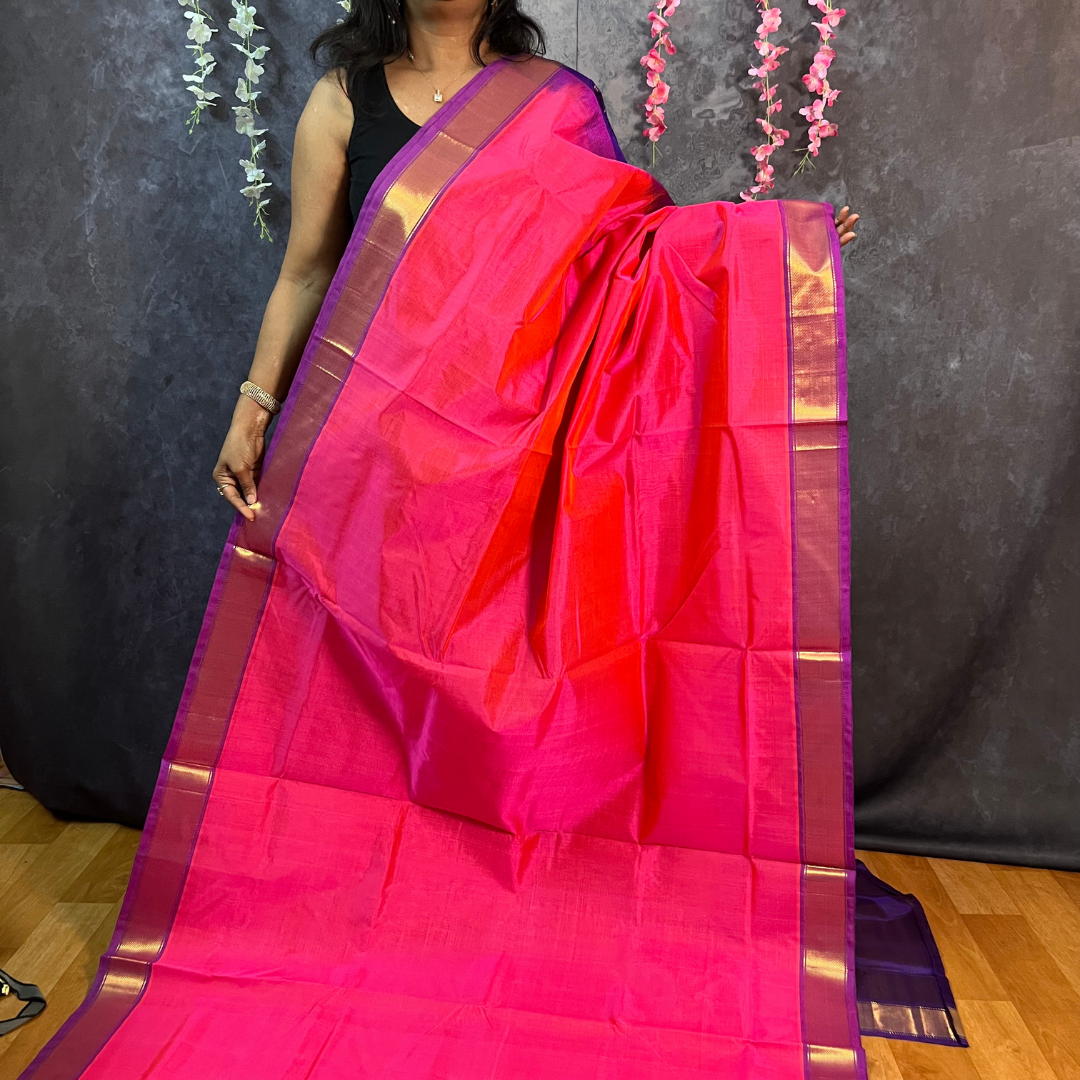 Bright Pink Silk Cotton Saree