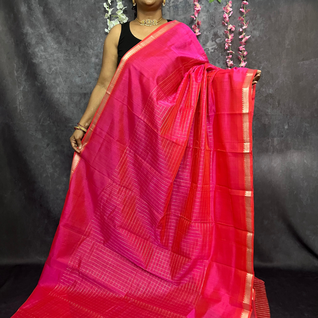 Bright Pink Mangalagiri Silk Cotton Saree