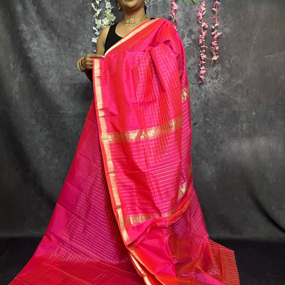 Bright Pink Mangalagiri Silk Cotton Saree