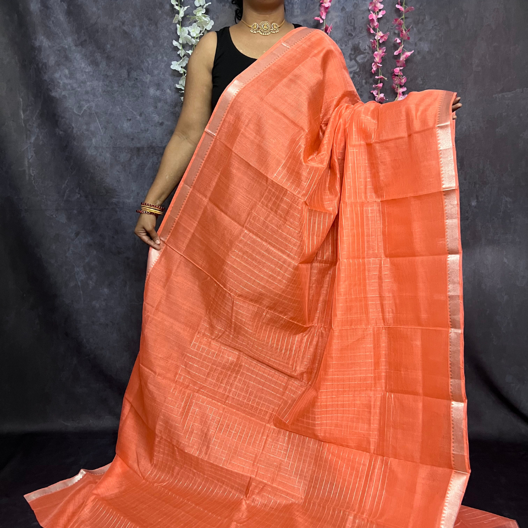 Peach Mangalagiri Silk Cotton Saree