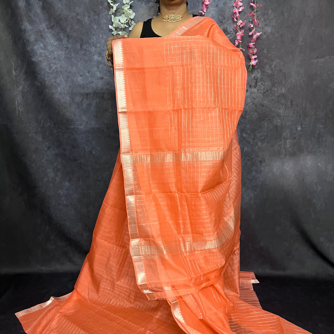 Peach Mangalagiri Silk Cotton Saree