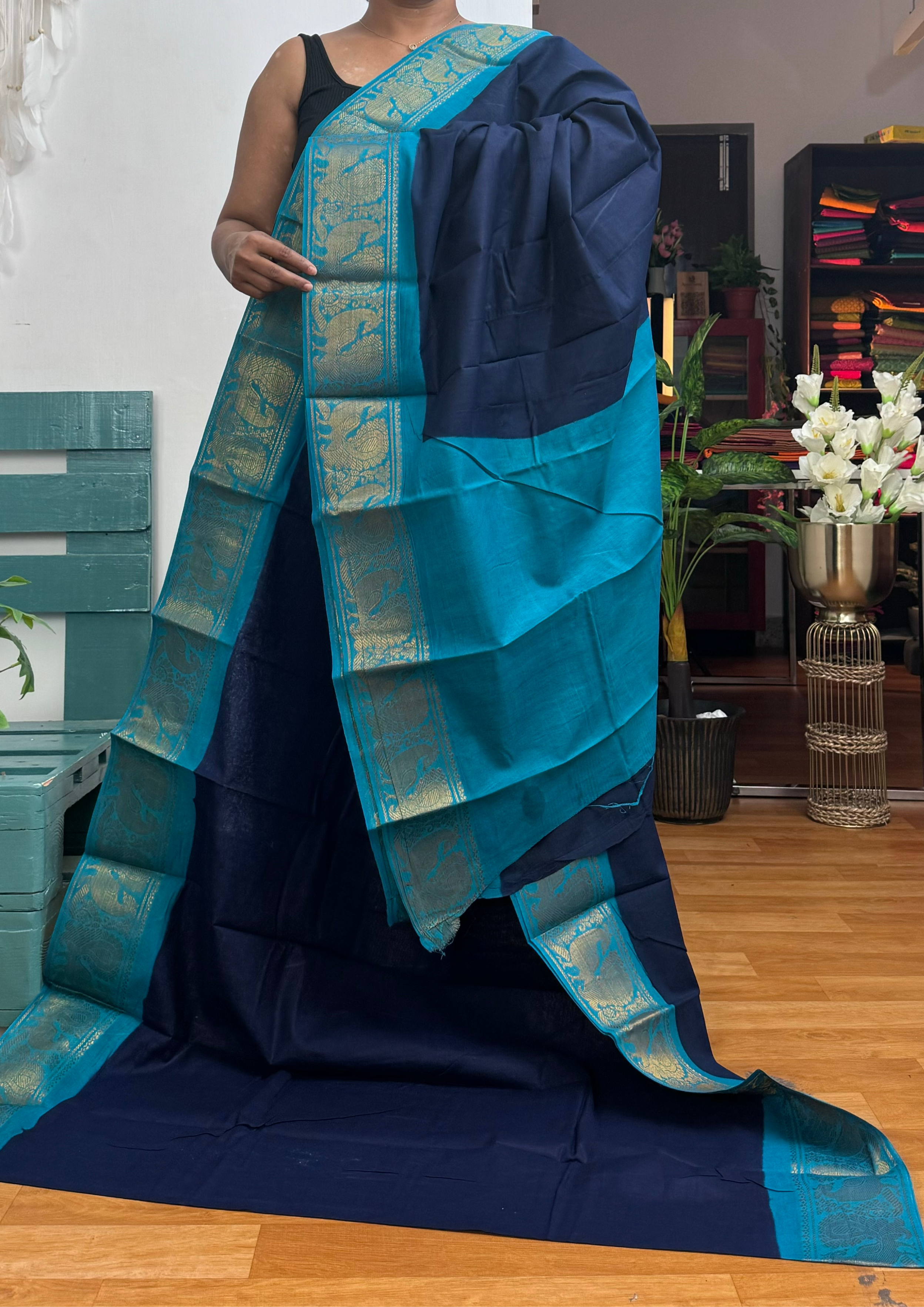 Blue and Sky Blue Sungudi Cotton Saree