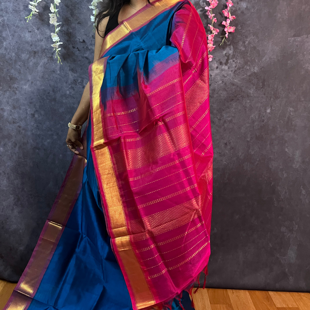 Sapphire Blue Silk Cotton Saree