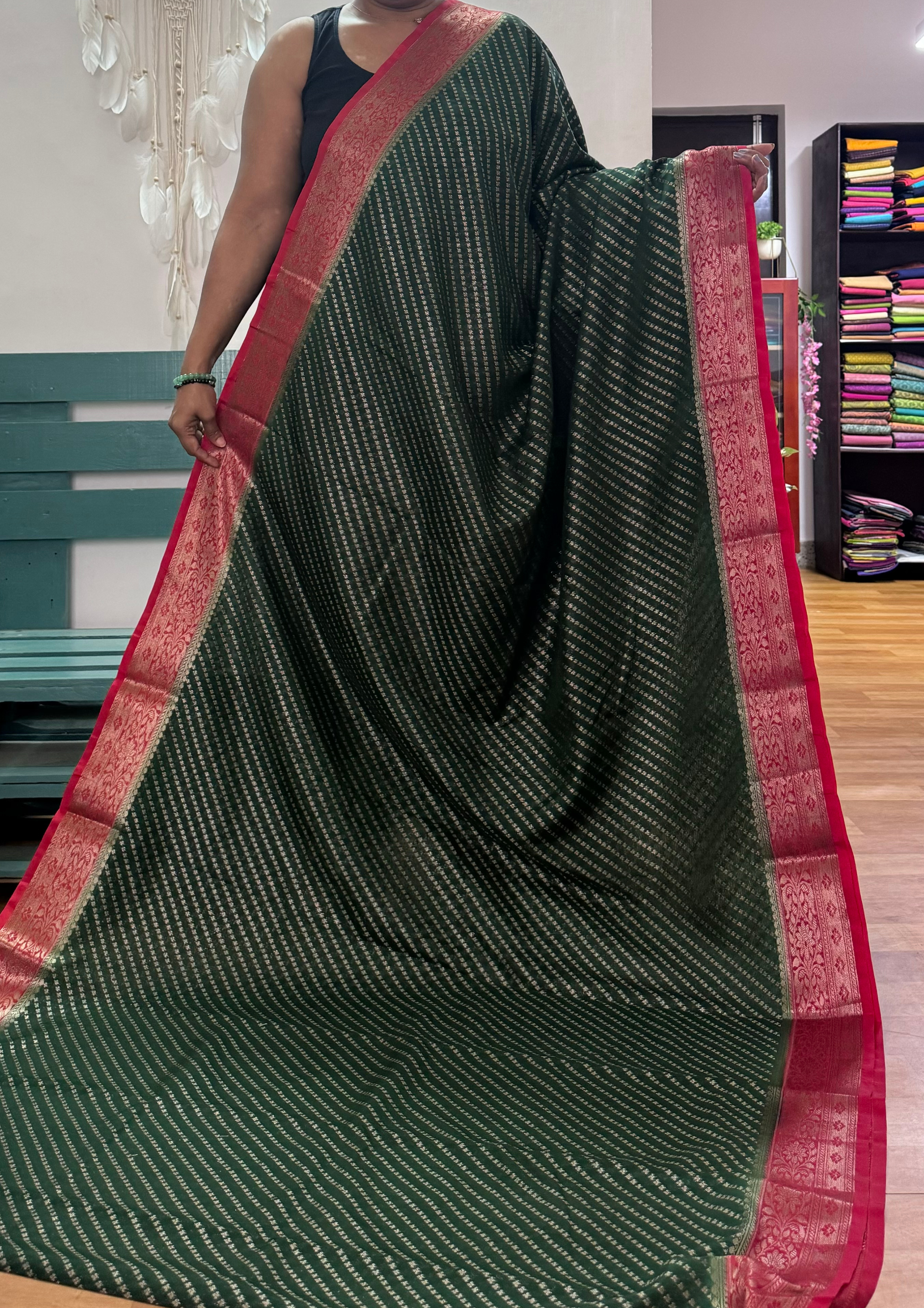 Green and Red Banarasi Sil Saree