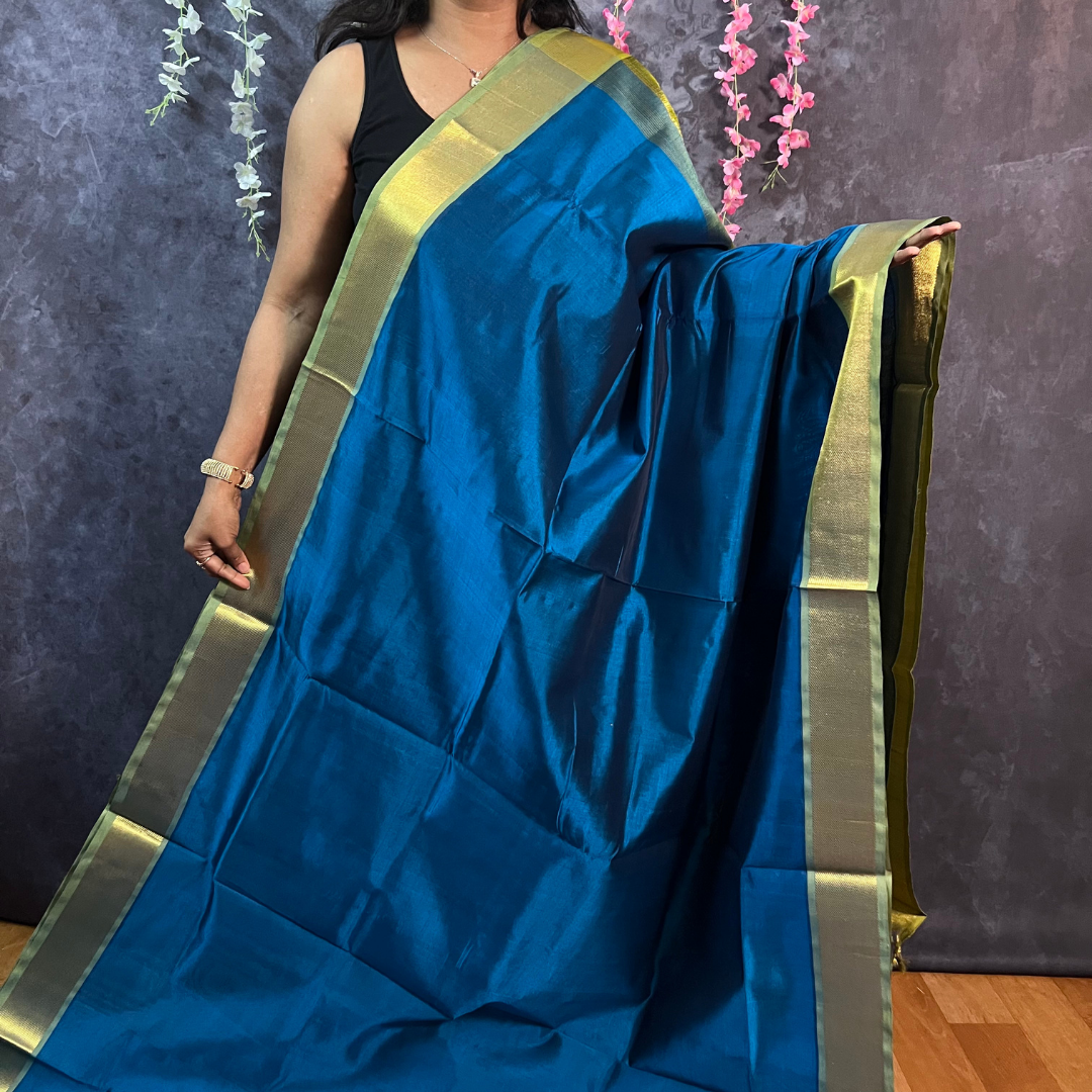 Peacock Blue Silk Cotton Saree