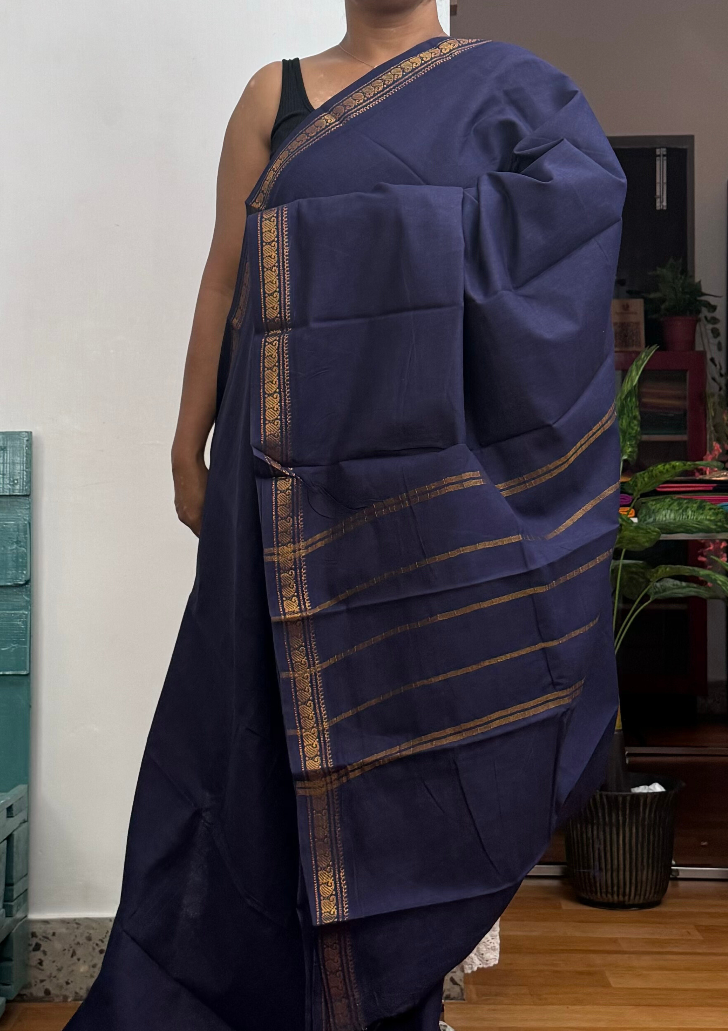 Navy Blue Sungudi Cotton Saree