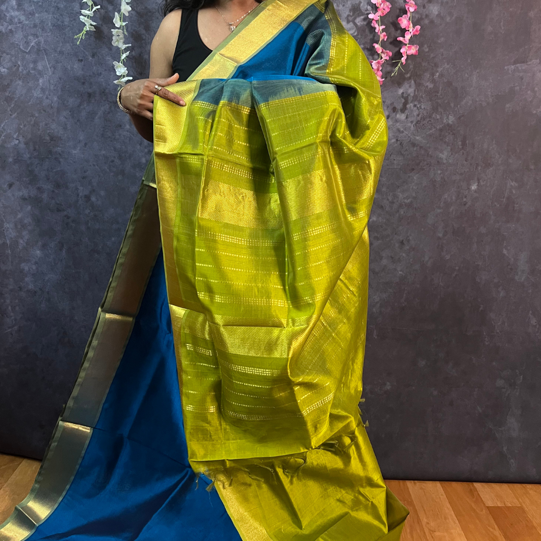 Peacock Blue Silk Cotton Saree