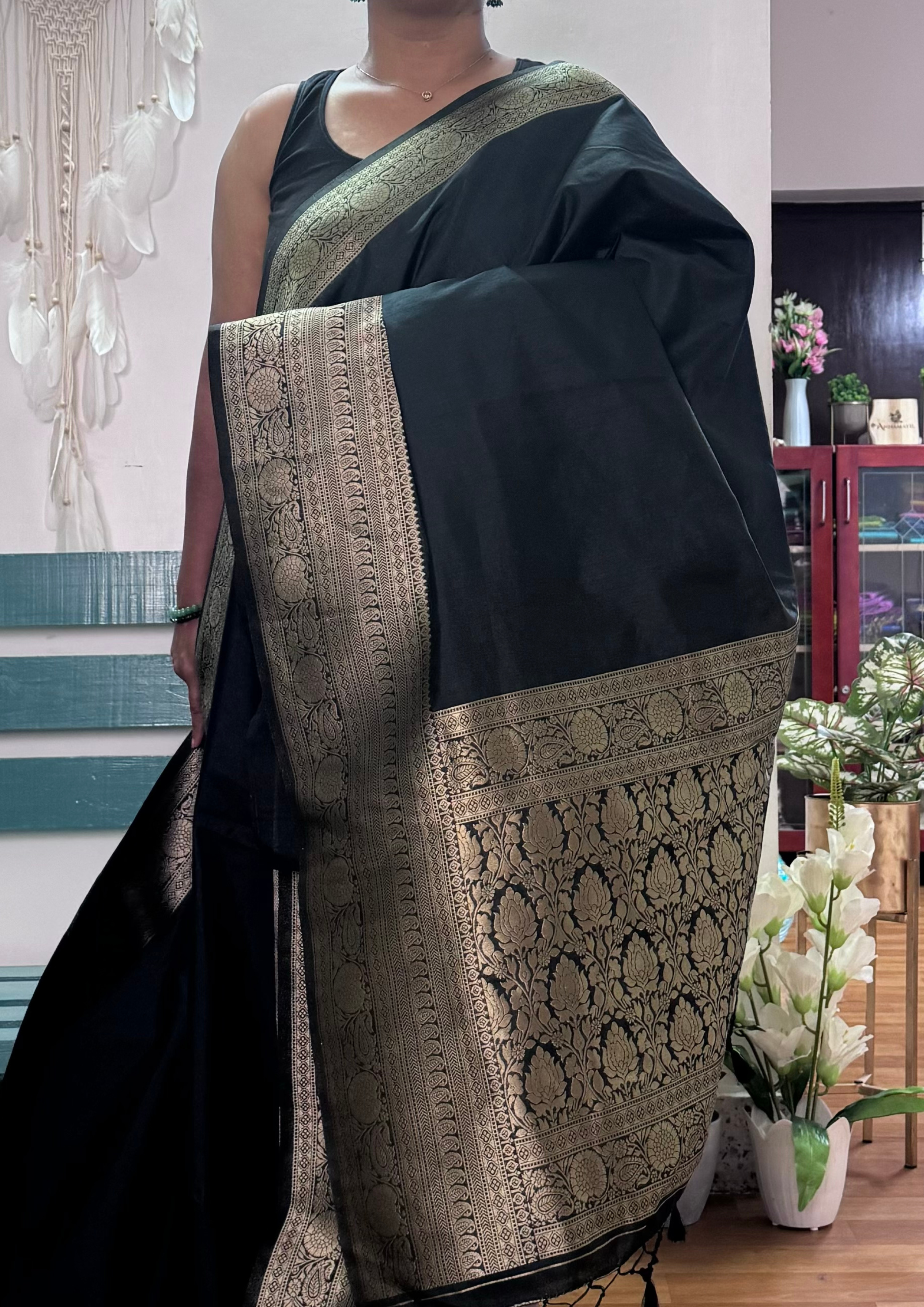 Balck Banarasi Silk Saree