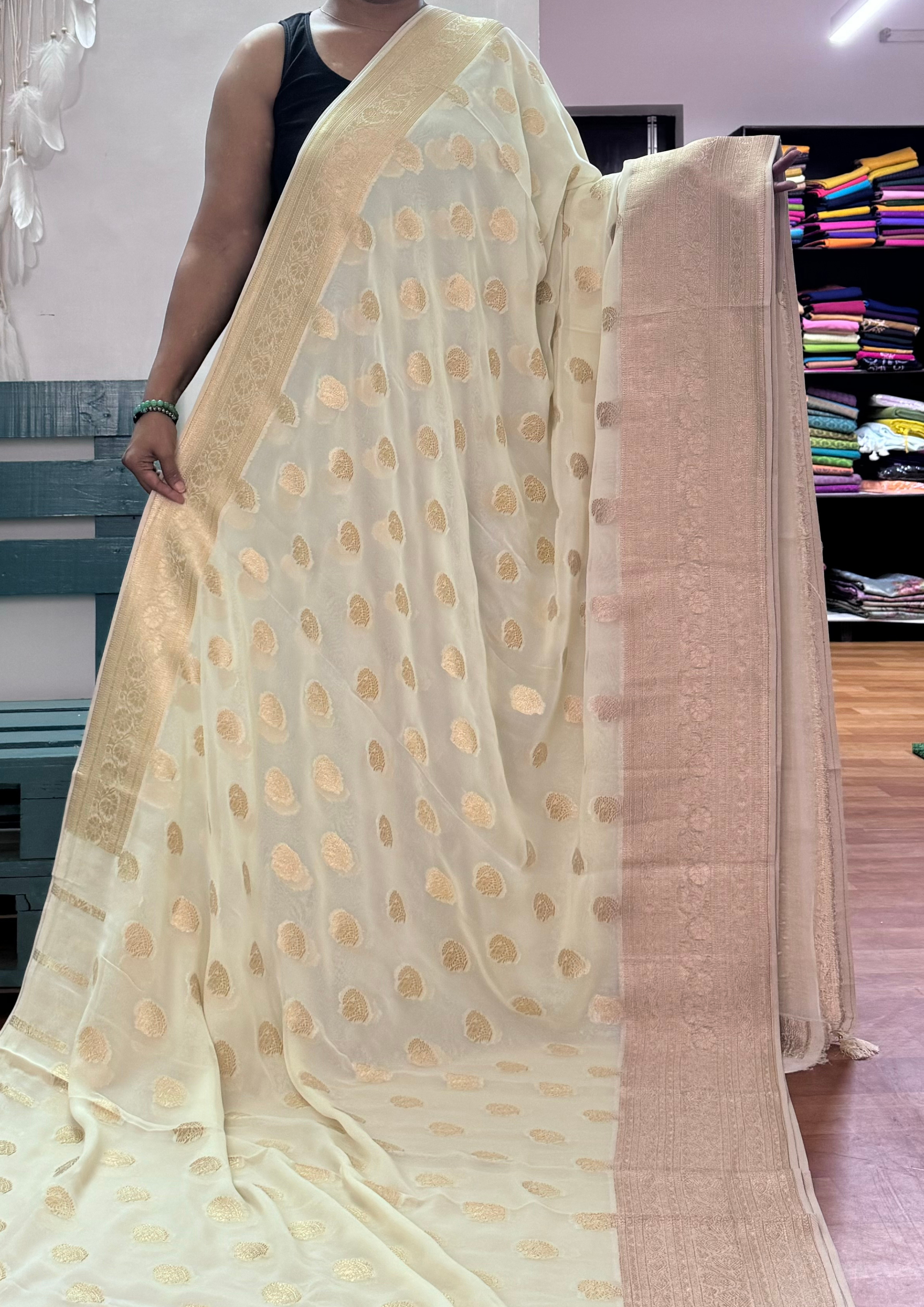 Light Yellow Banarasi Silk Saree