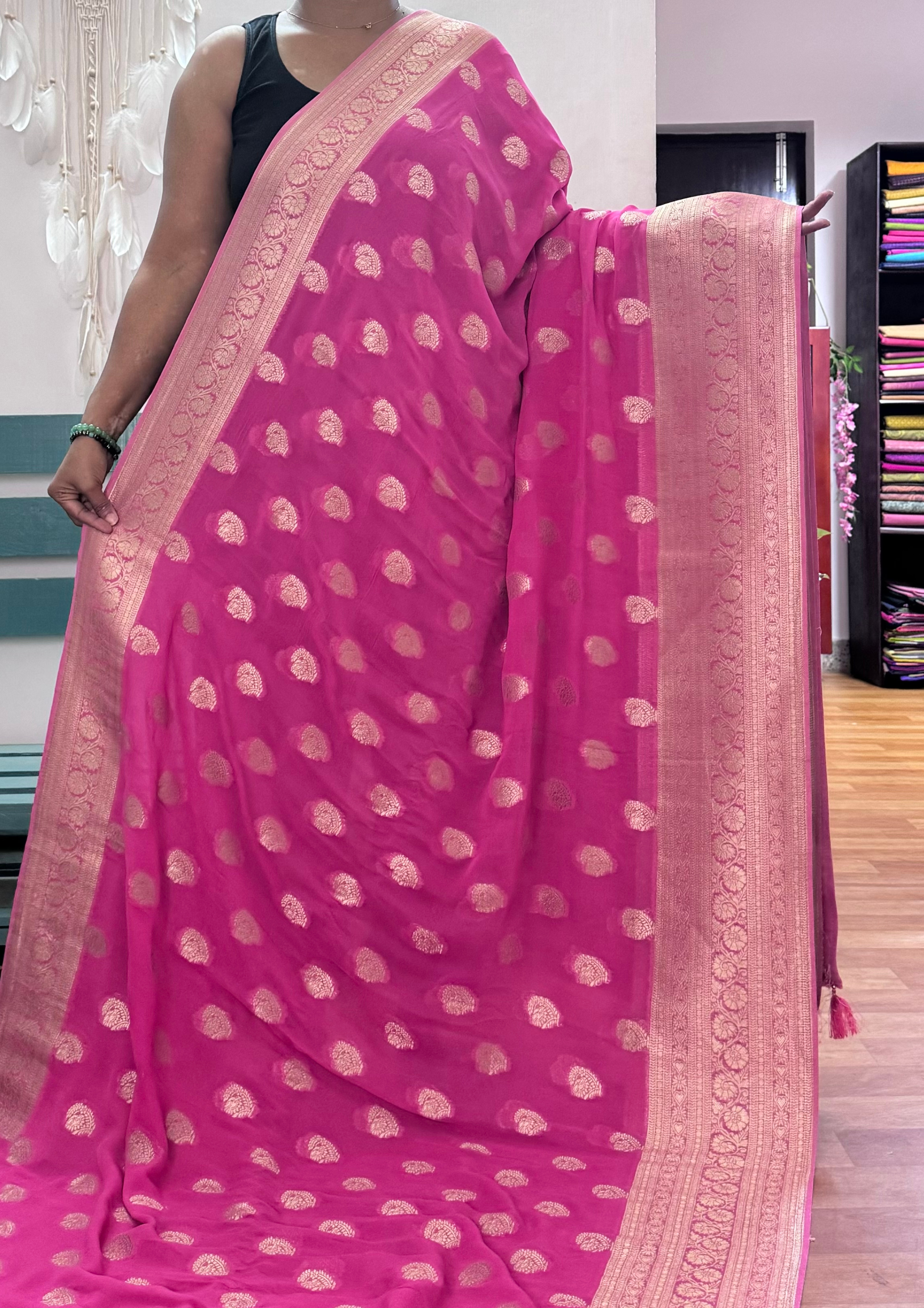 Hot Pink Banarasi Silk Saree