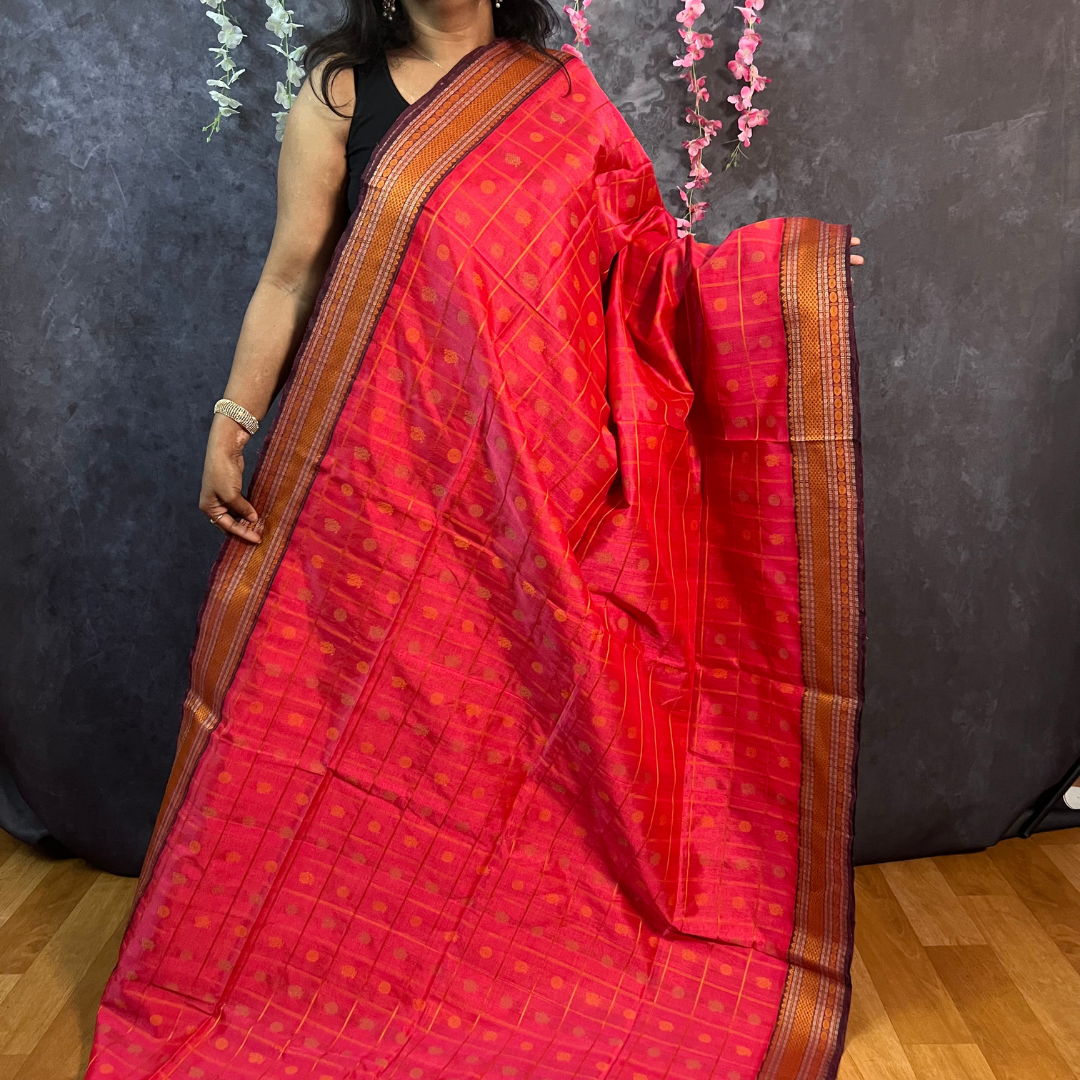 Dark Peach Aayiram Butta Silk Cotton Saree