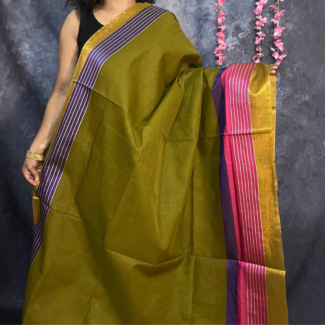 Olive Green Venkatagiri Cotton Saree