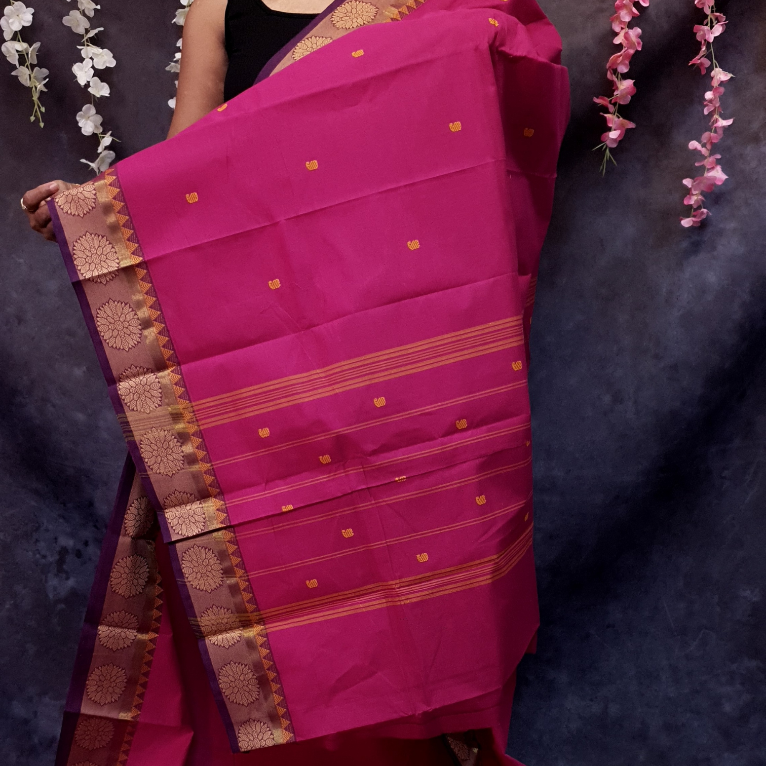 Pink Butta Chettinadu Thread Broder cotton saree