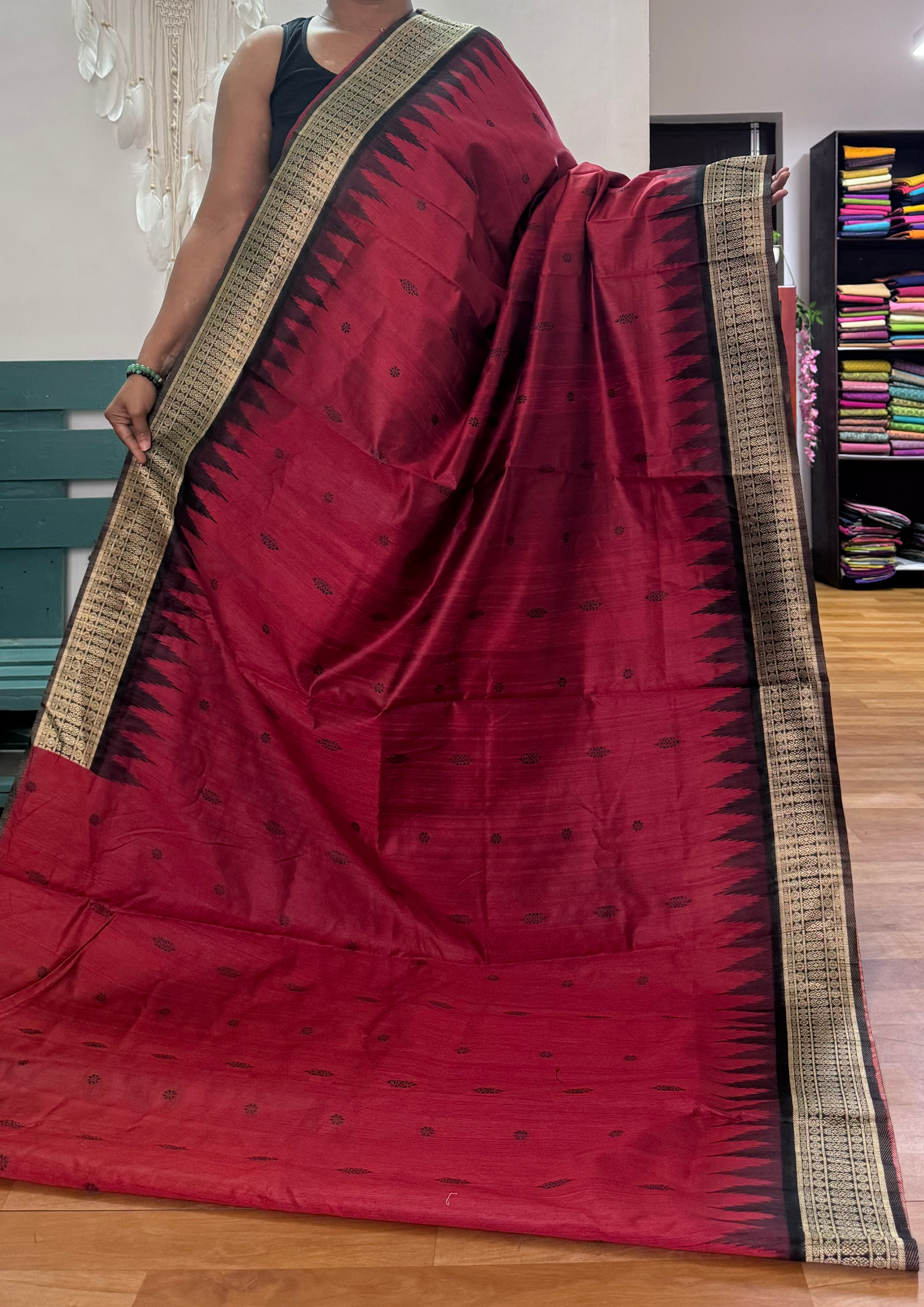 Red and Black Banarasi Silk Saree