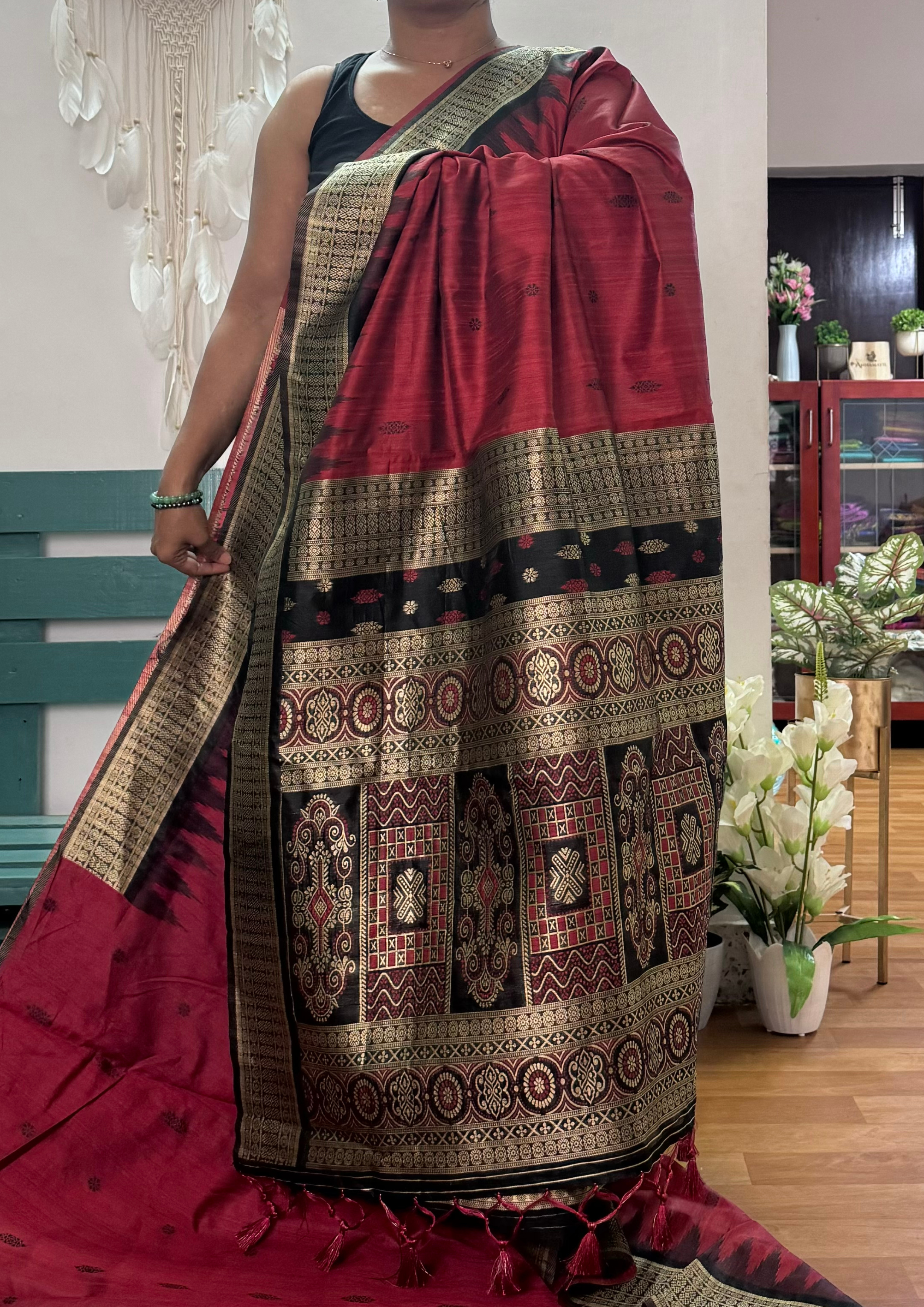 Red and Black Banarasi Silk Saree