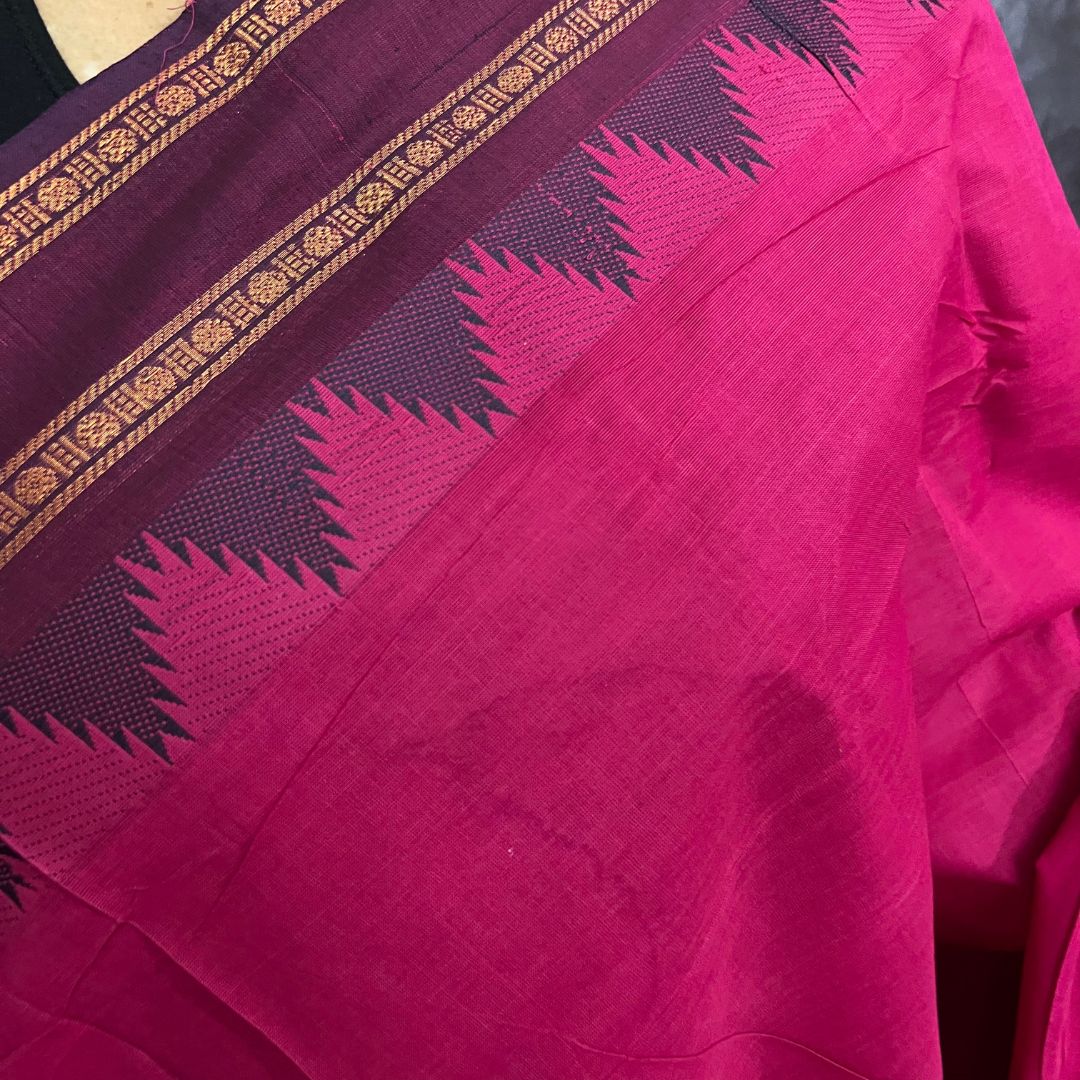 Pink Thazhamboo retta pettu zari border chettinadu saree