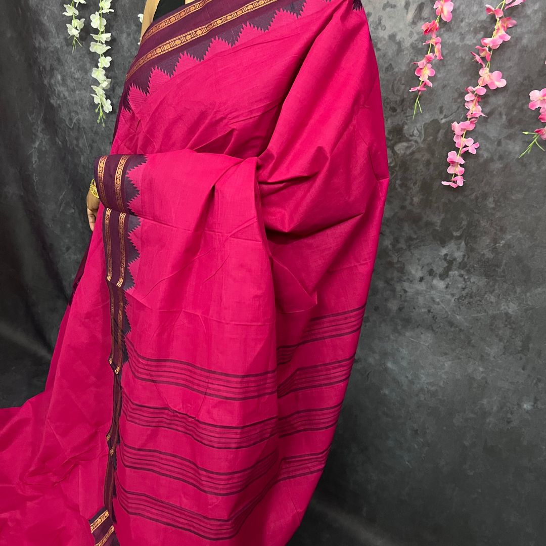 Pink Thazhamboo retta pettu zari border chettinadu saree