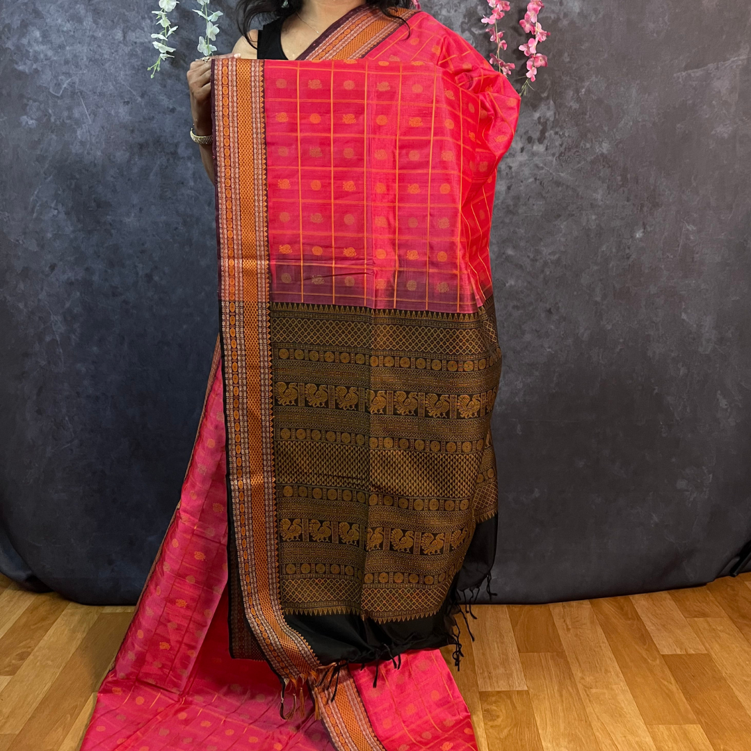 Dark Peach Aayiram Butta Silk Cotton Saree