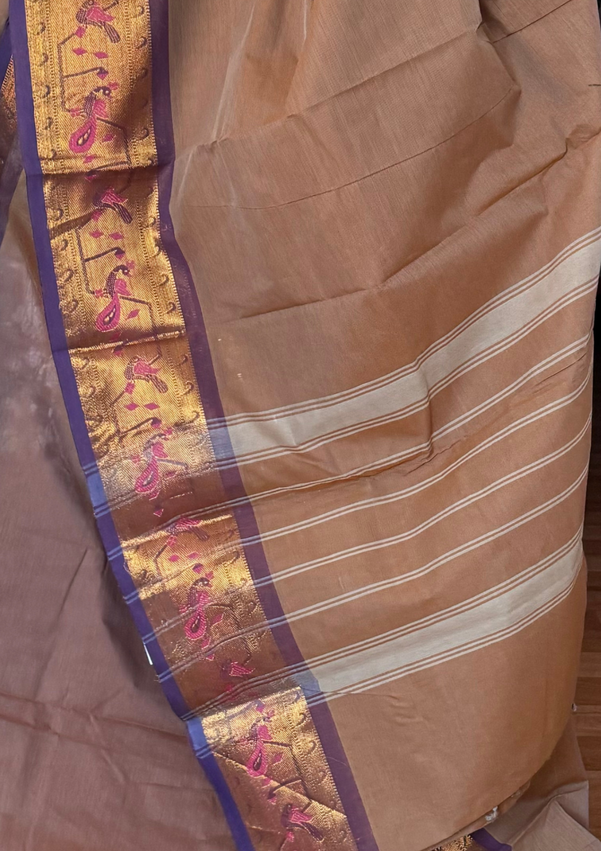 Double Shaded Brown Paithani Border Chettinadu Cotton Saree